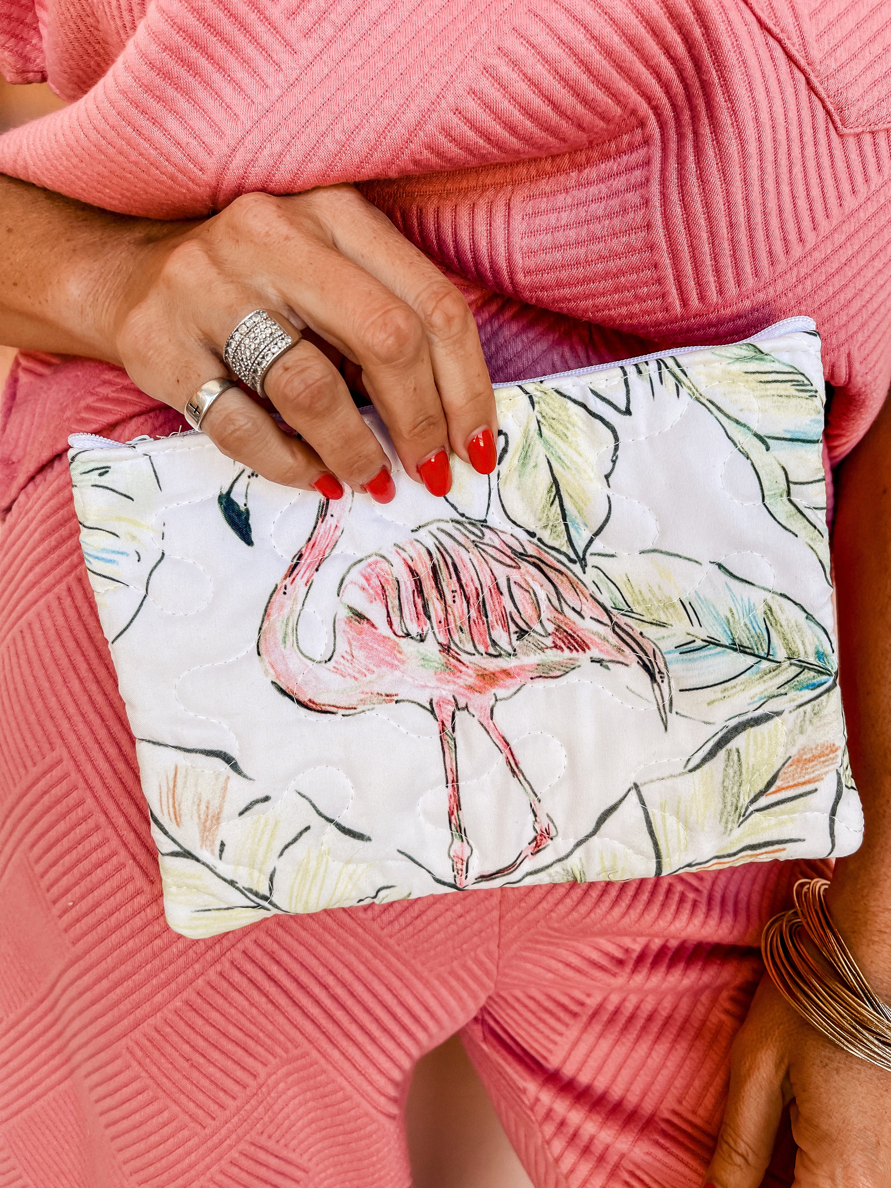 [Ida Mae Home] Flamingo Toile Quilted Makeup Bag