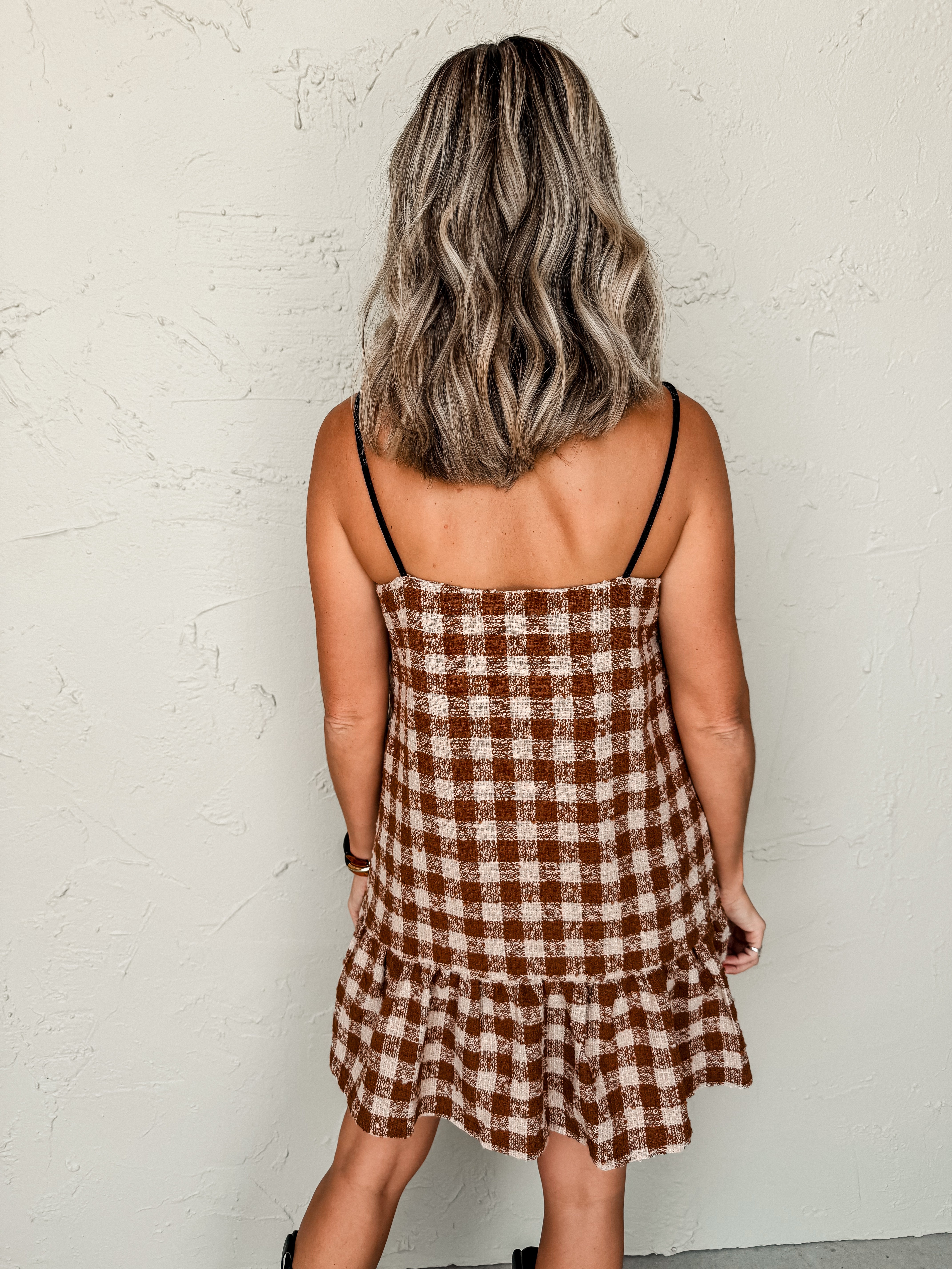 Impressive Edge Gingham Tweed Dress