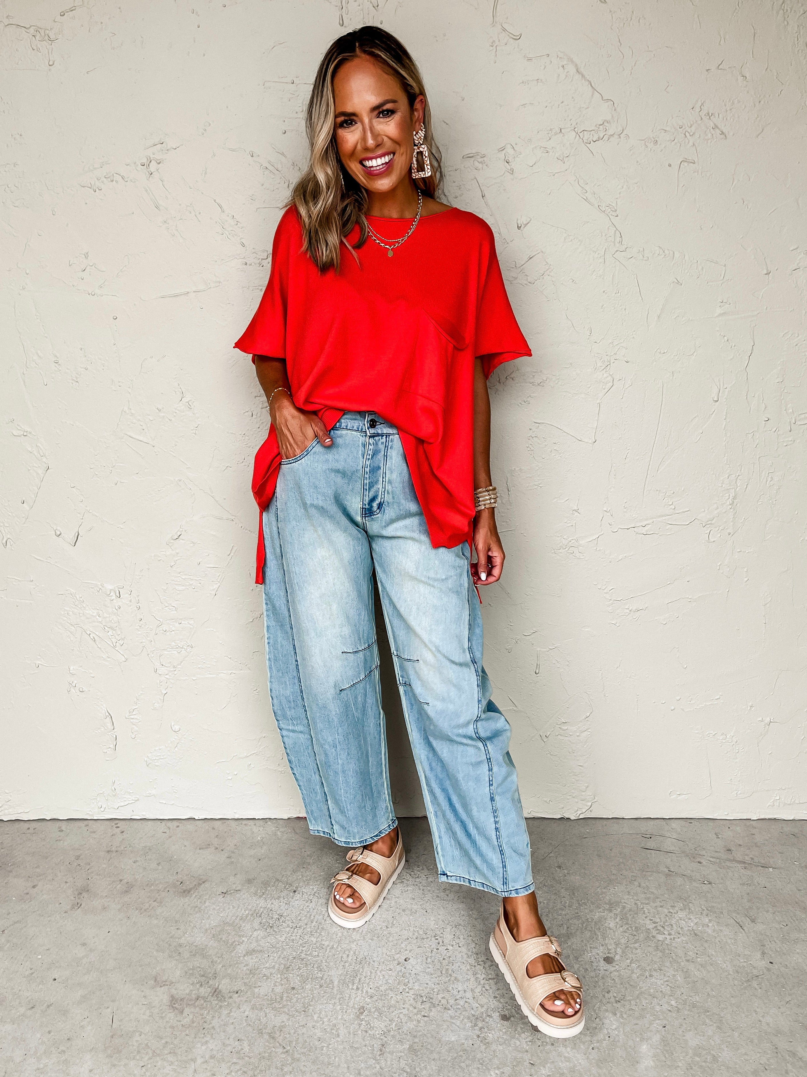 In Full Swing Boat Neck Oversized Top