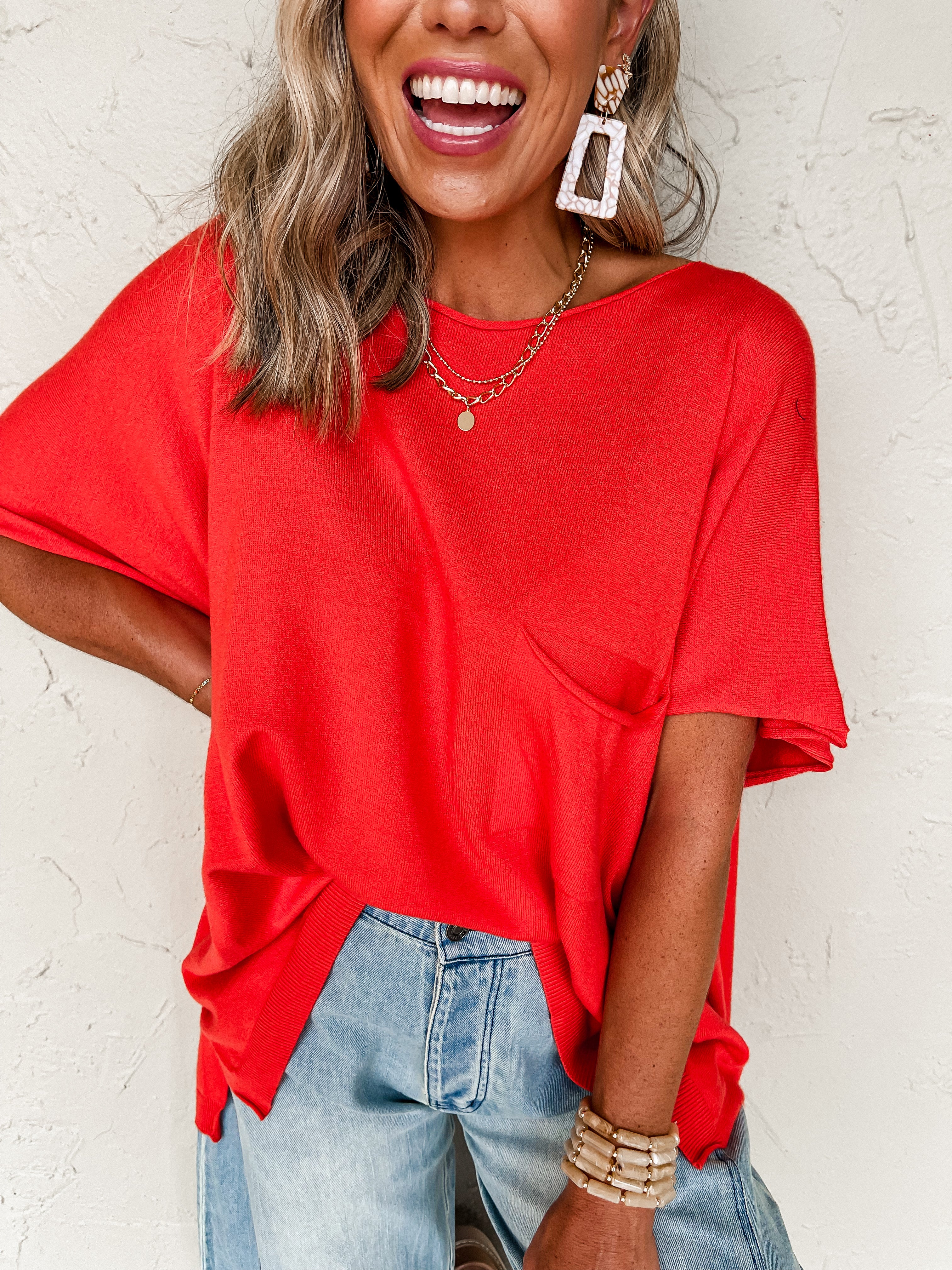 In Full Swing Boat Neck Oversized Top