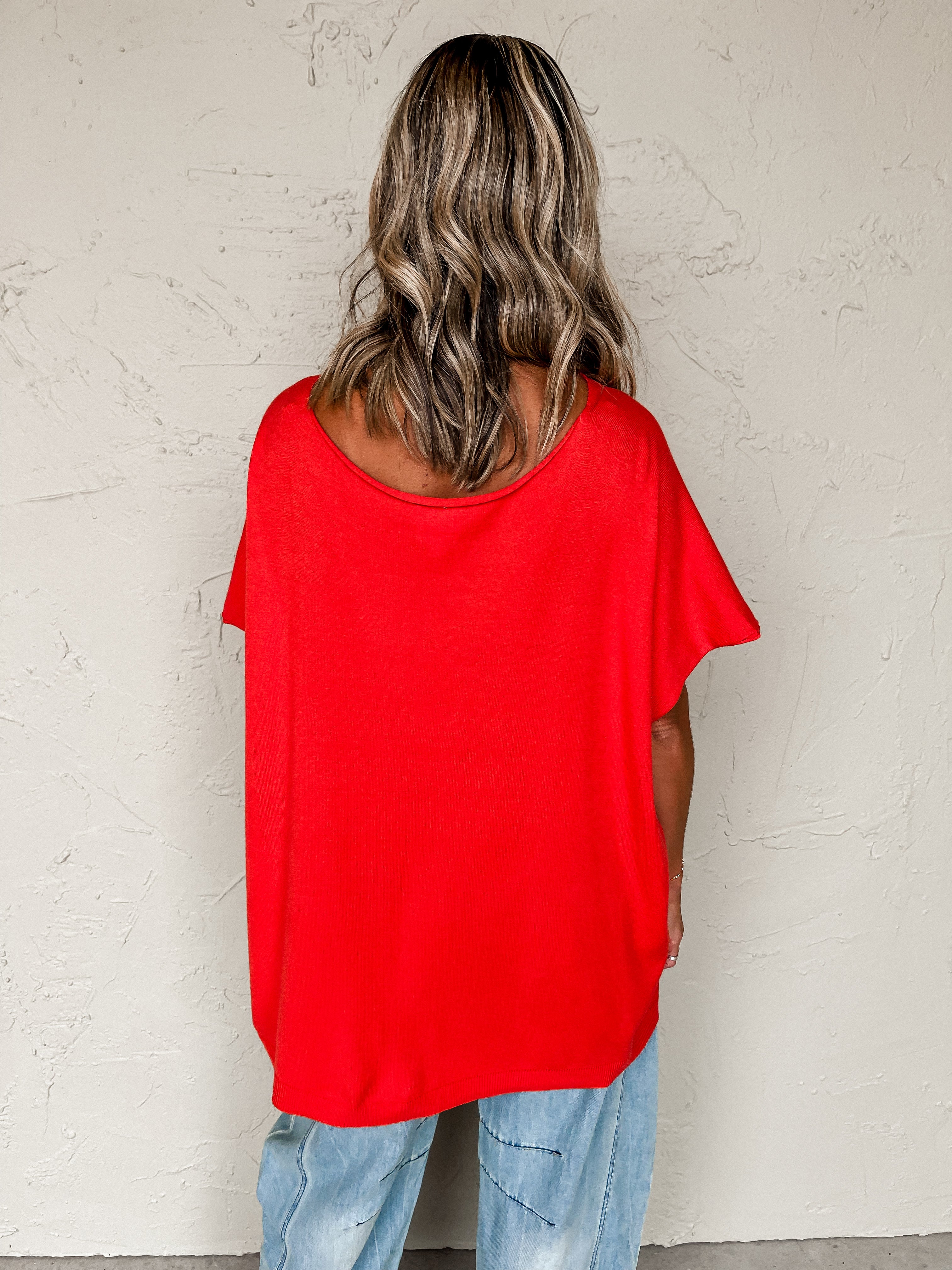 In Full Swing Boat Neck Oversized Top