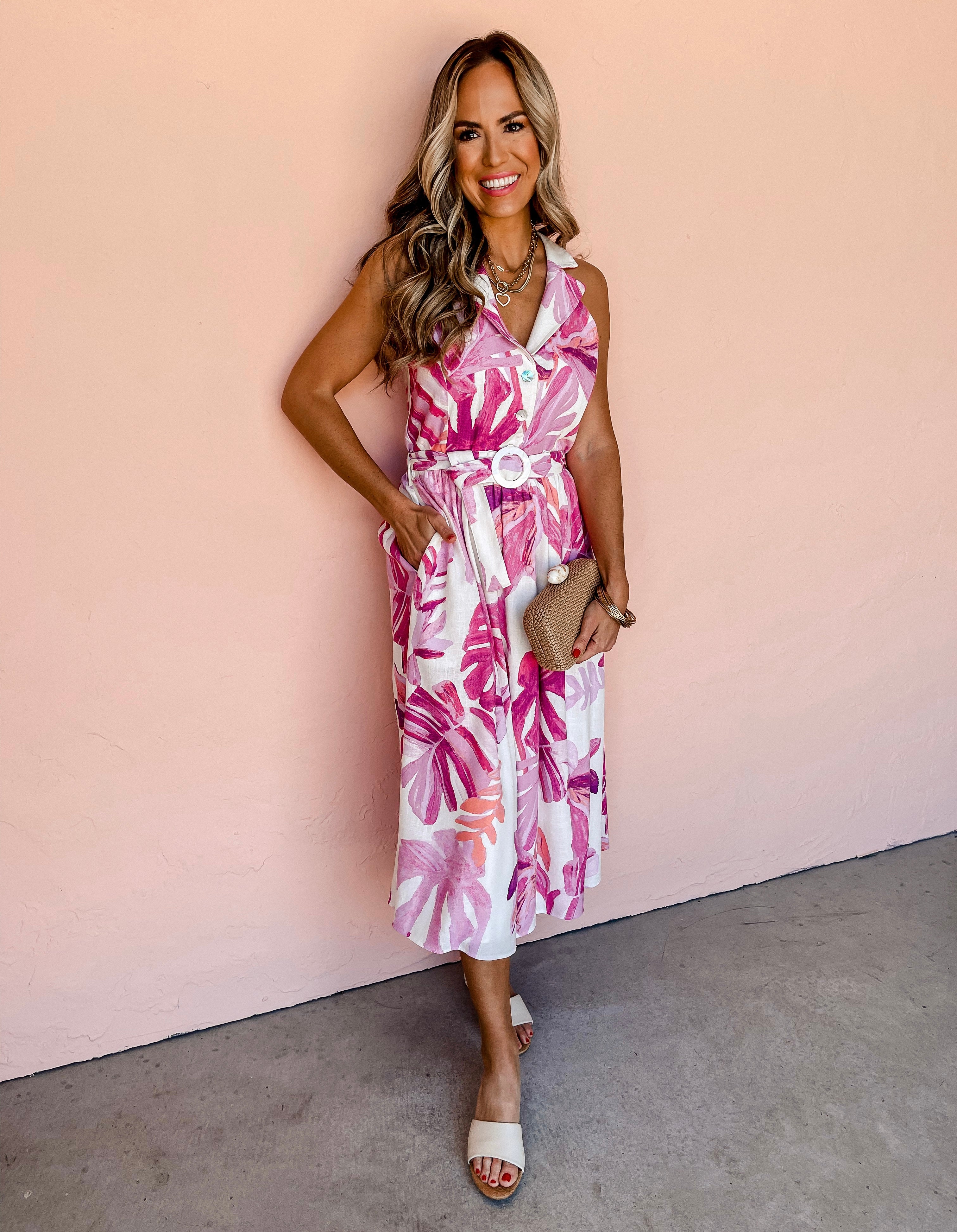 In The Tropics Belted Sleeveless Dress