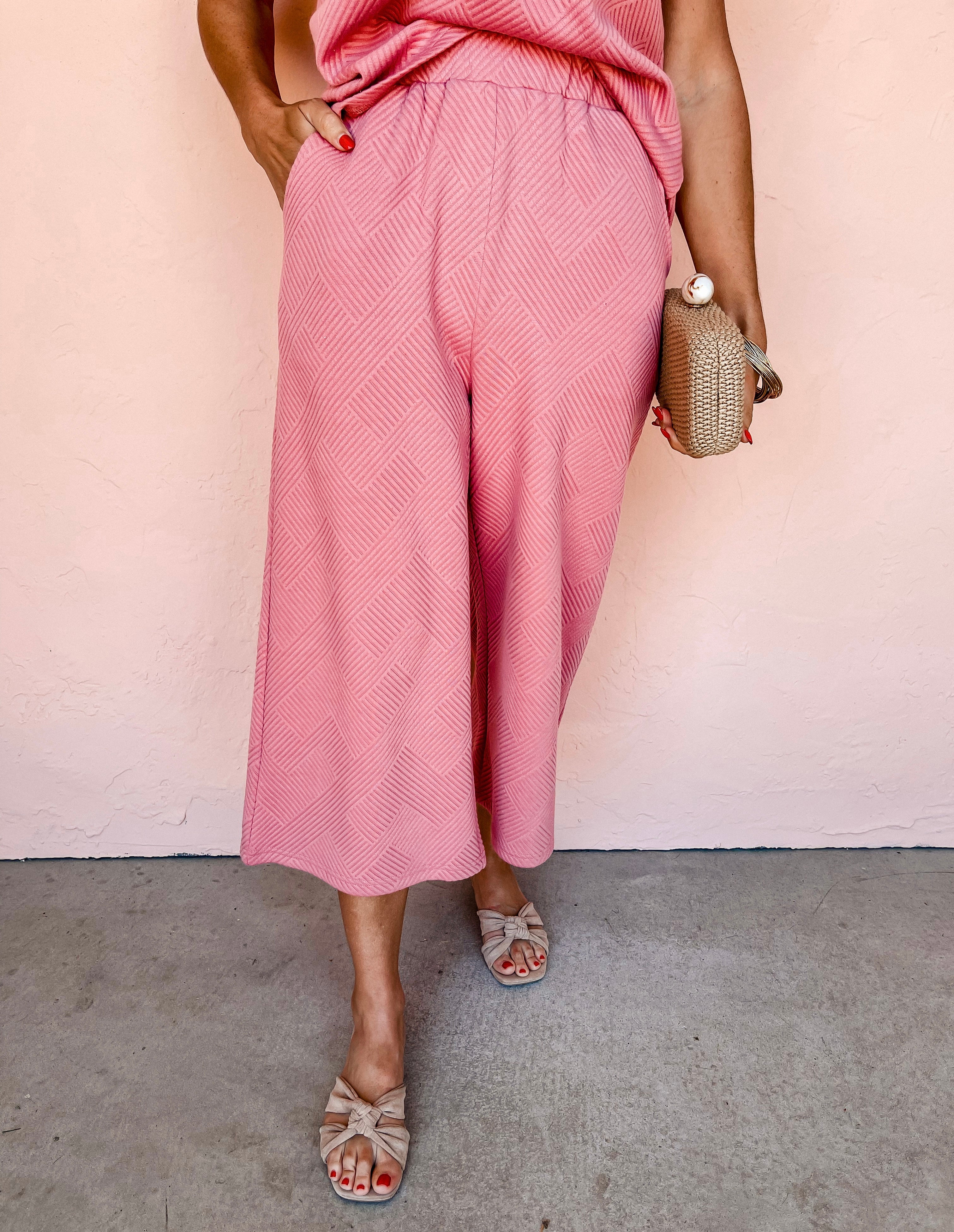 In This Together Textured Pants-Rose