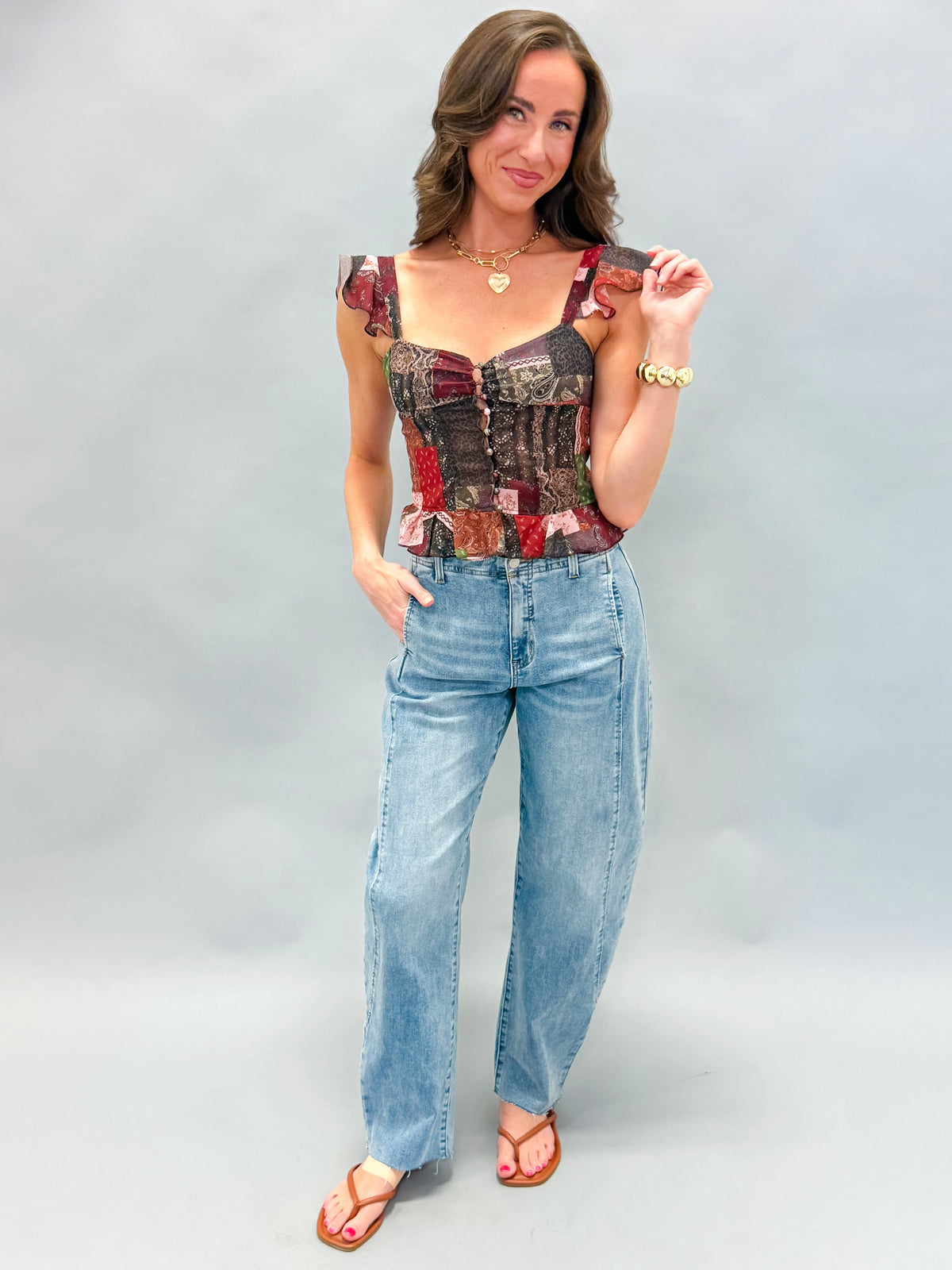Ines Printed Ruffle Tank Top
