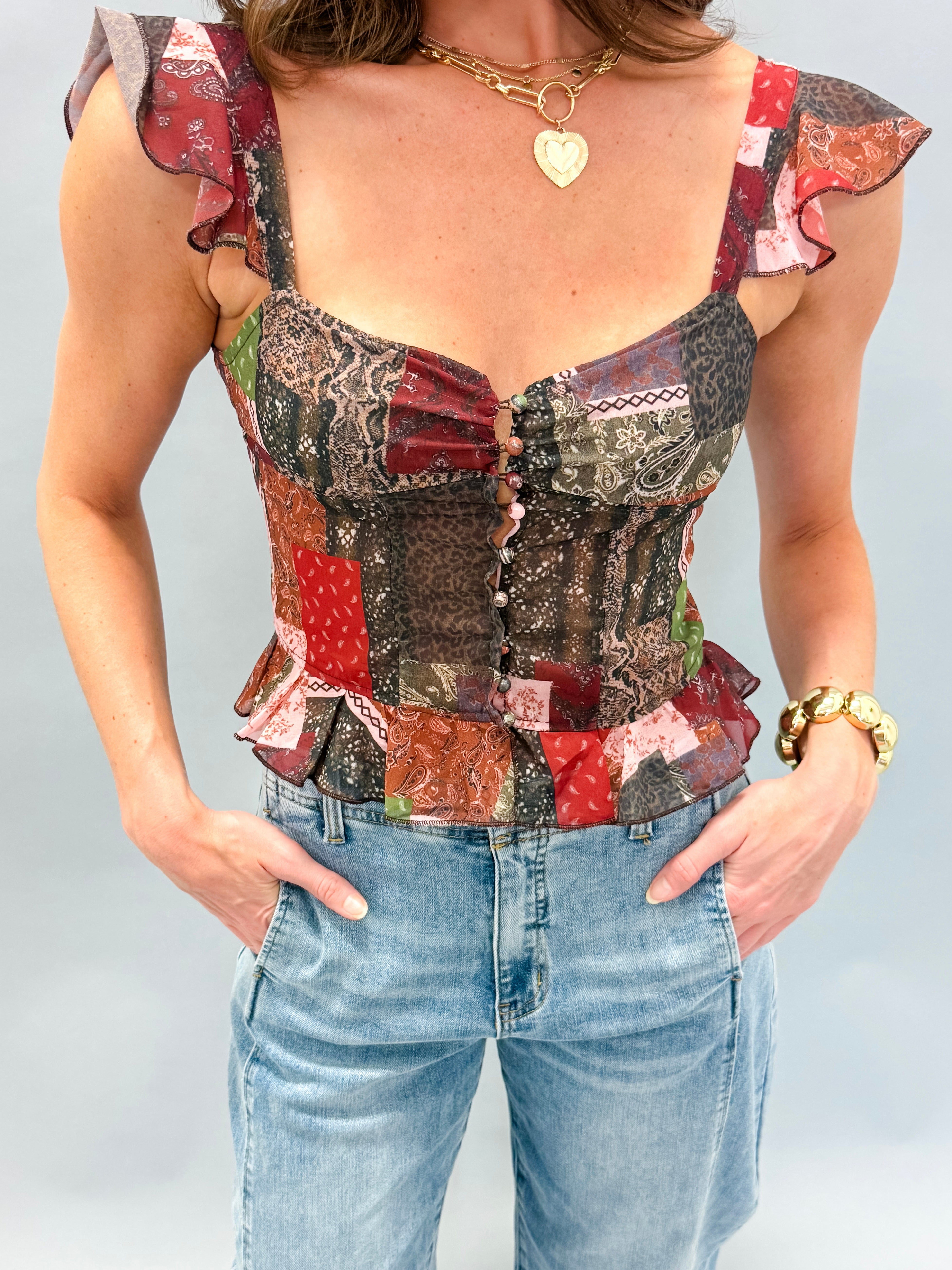 Ines Printed Ruffle Tank Top