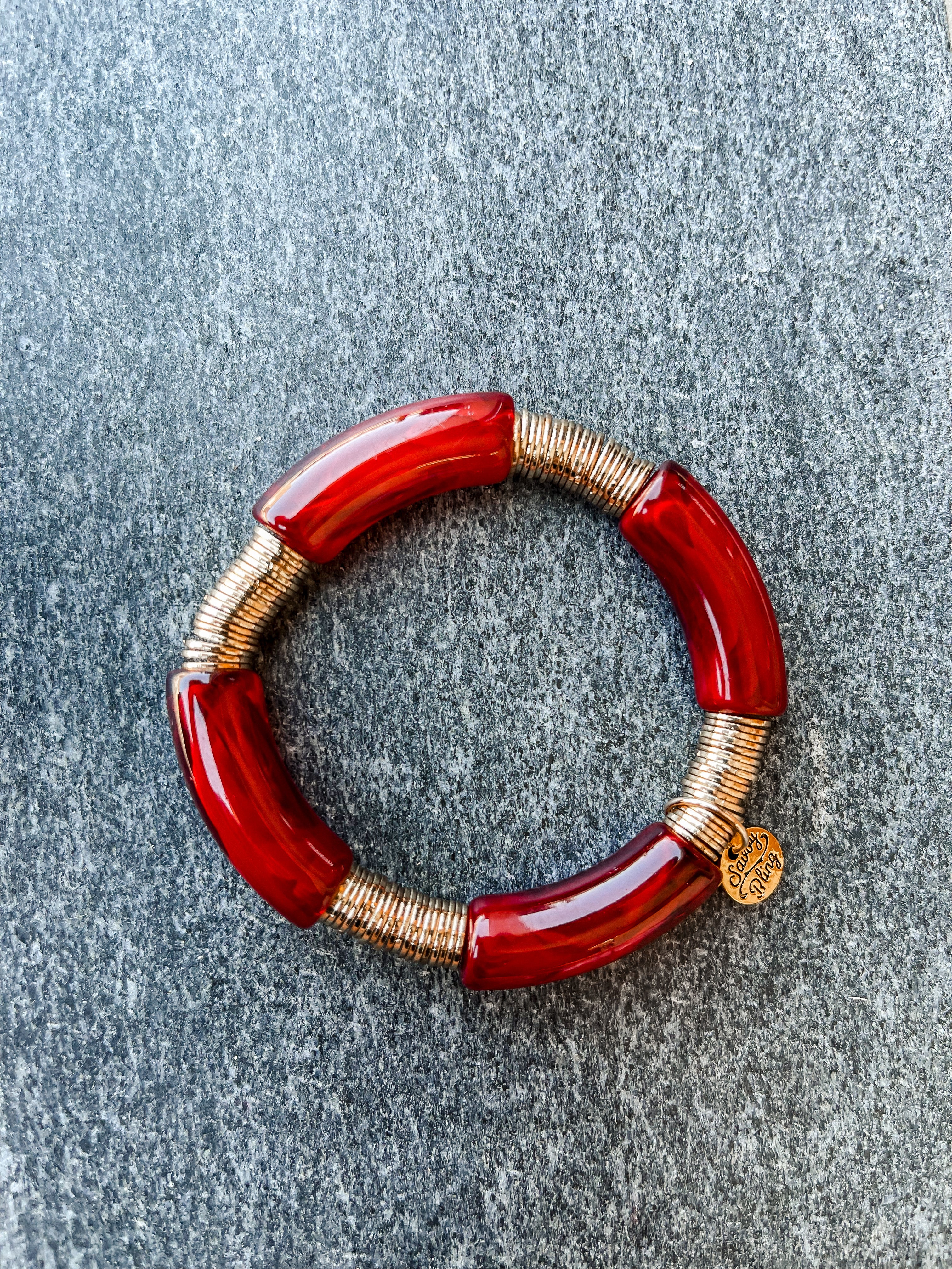 Inner Circle Acrylic Bamboo Bracelet-Burgundy Marble