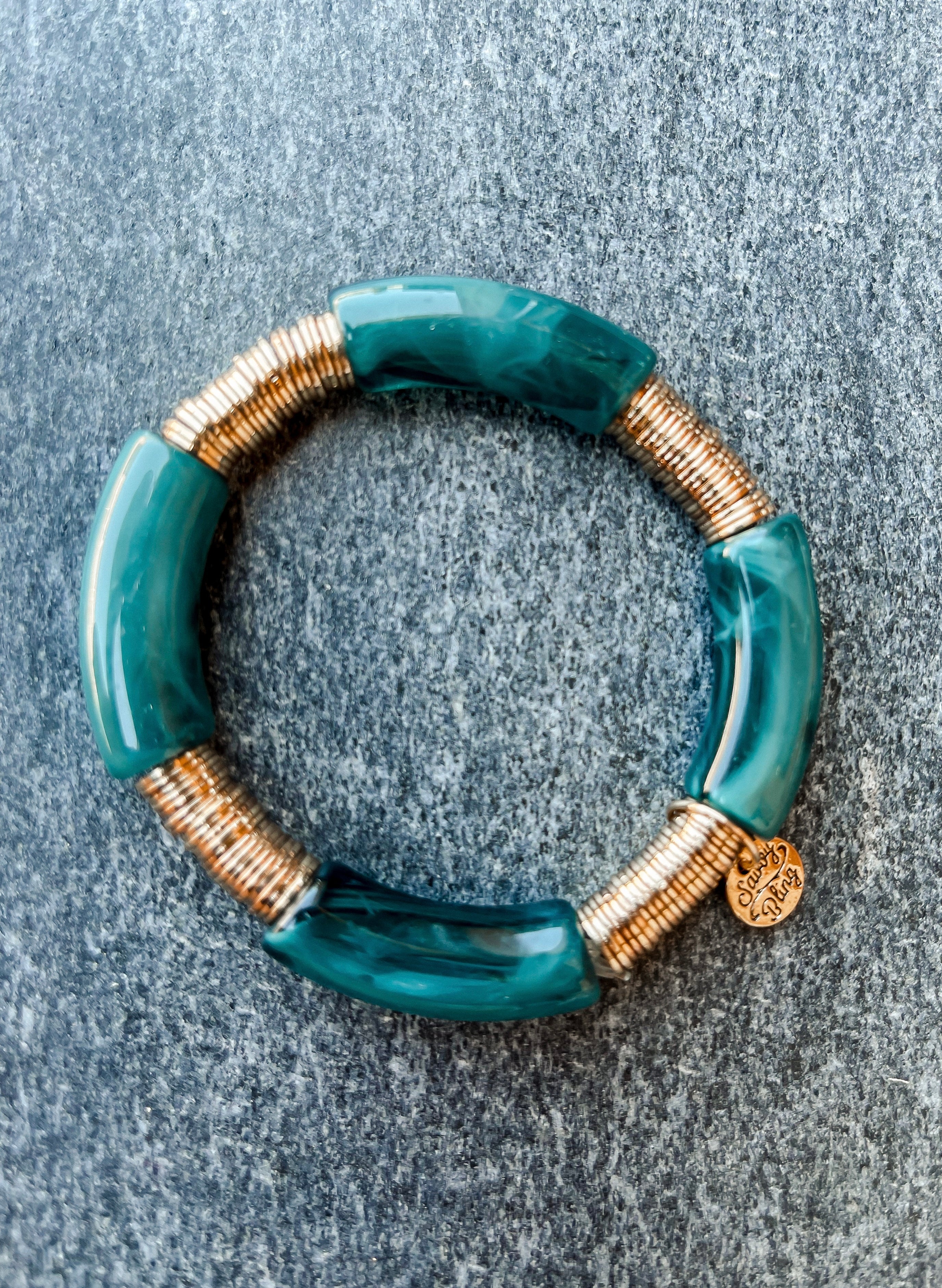 Inner Circle Acrylic Bamboo Bracelet-Teal Marble