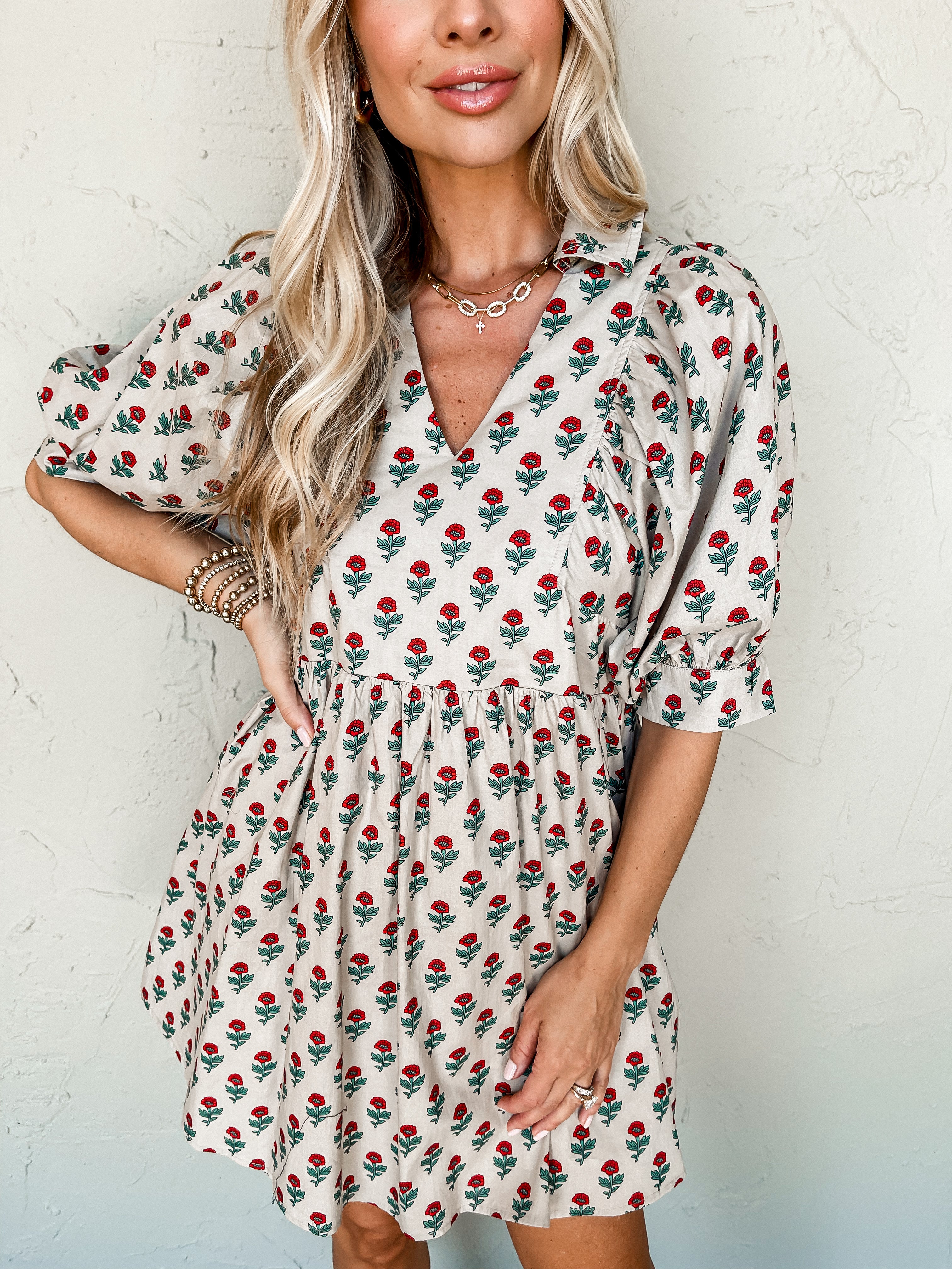 Inside Scoop Floral V Neck Mini Dress