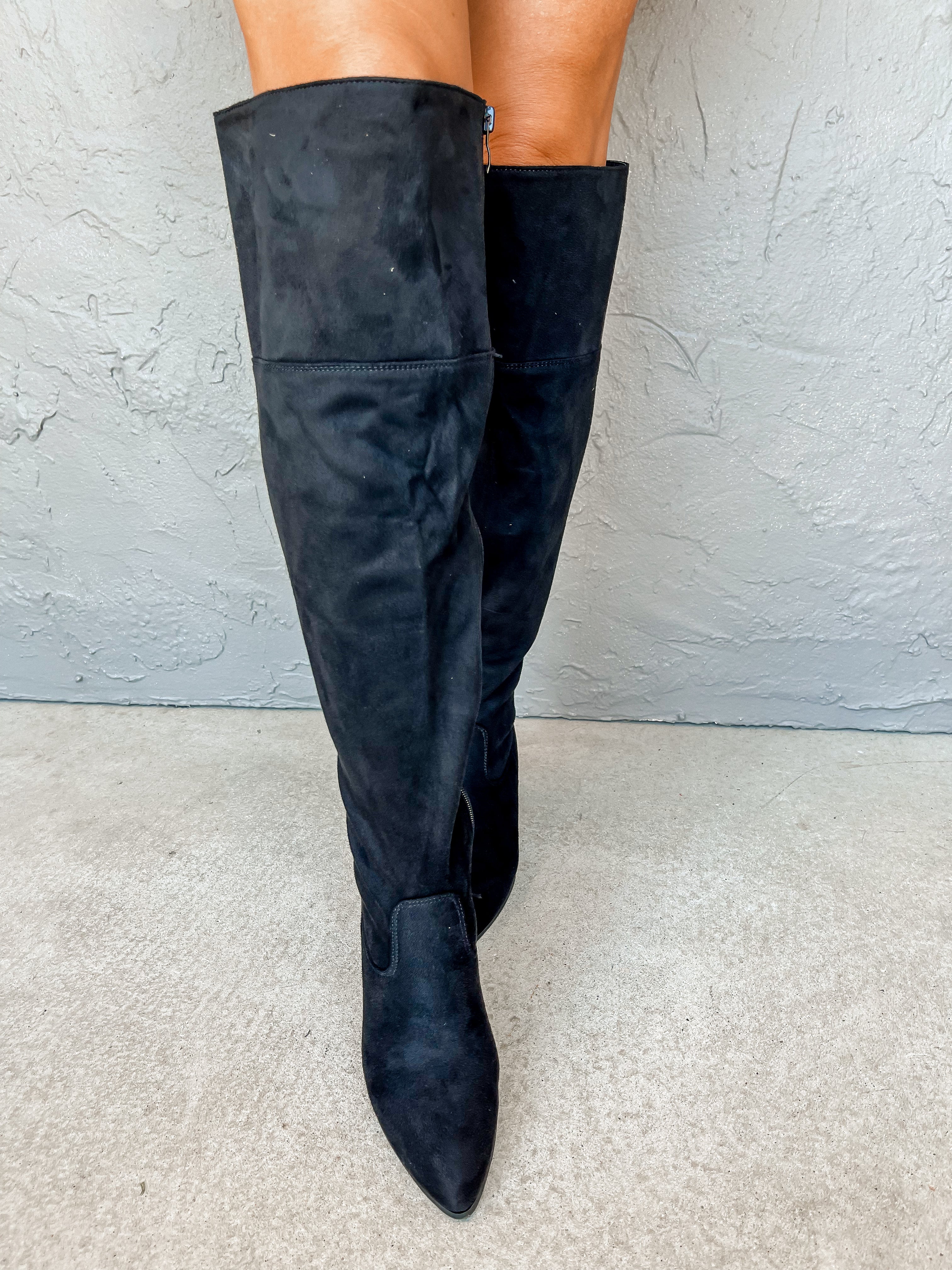 Iris Suede Tall Boots-Black