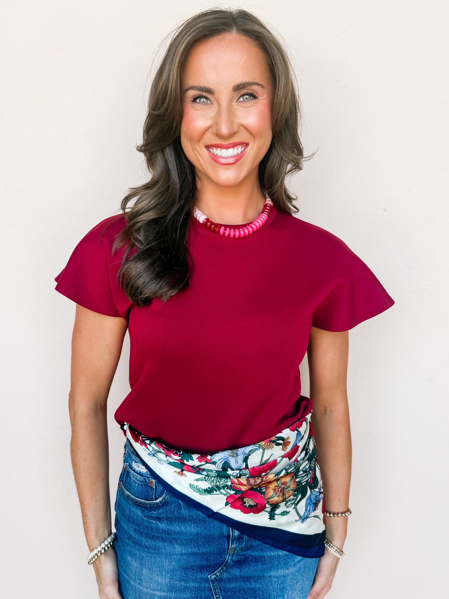 It's Common Sense Short Sleeve Top-Burgundy