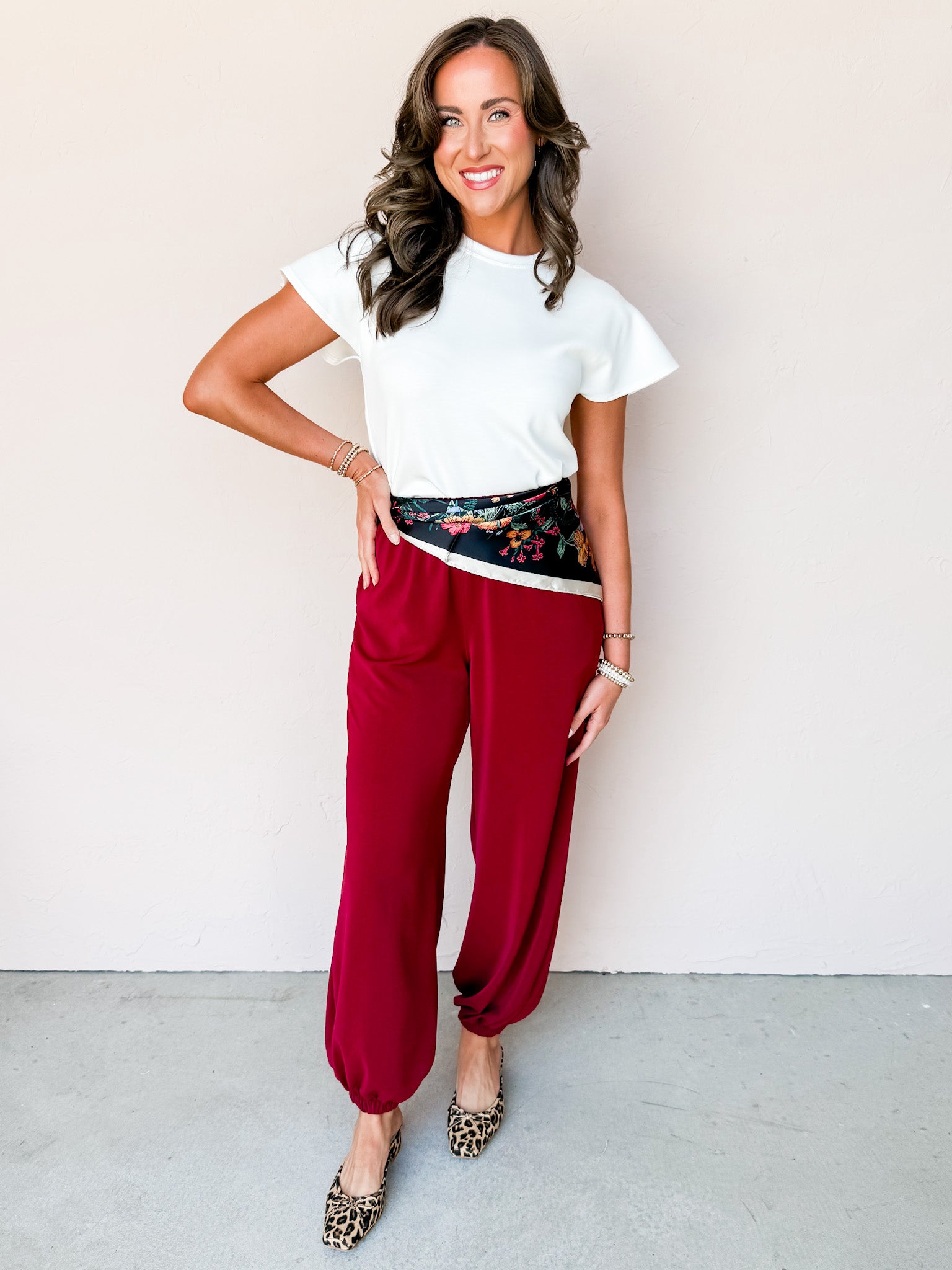 Have Purpose Elastic Waistband Joggers-Burgundy