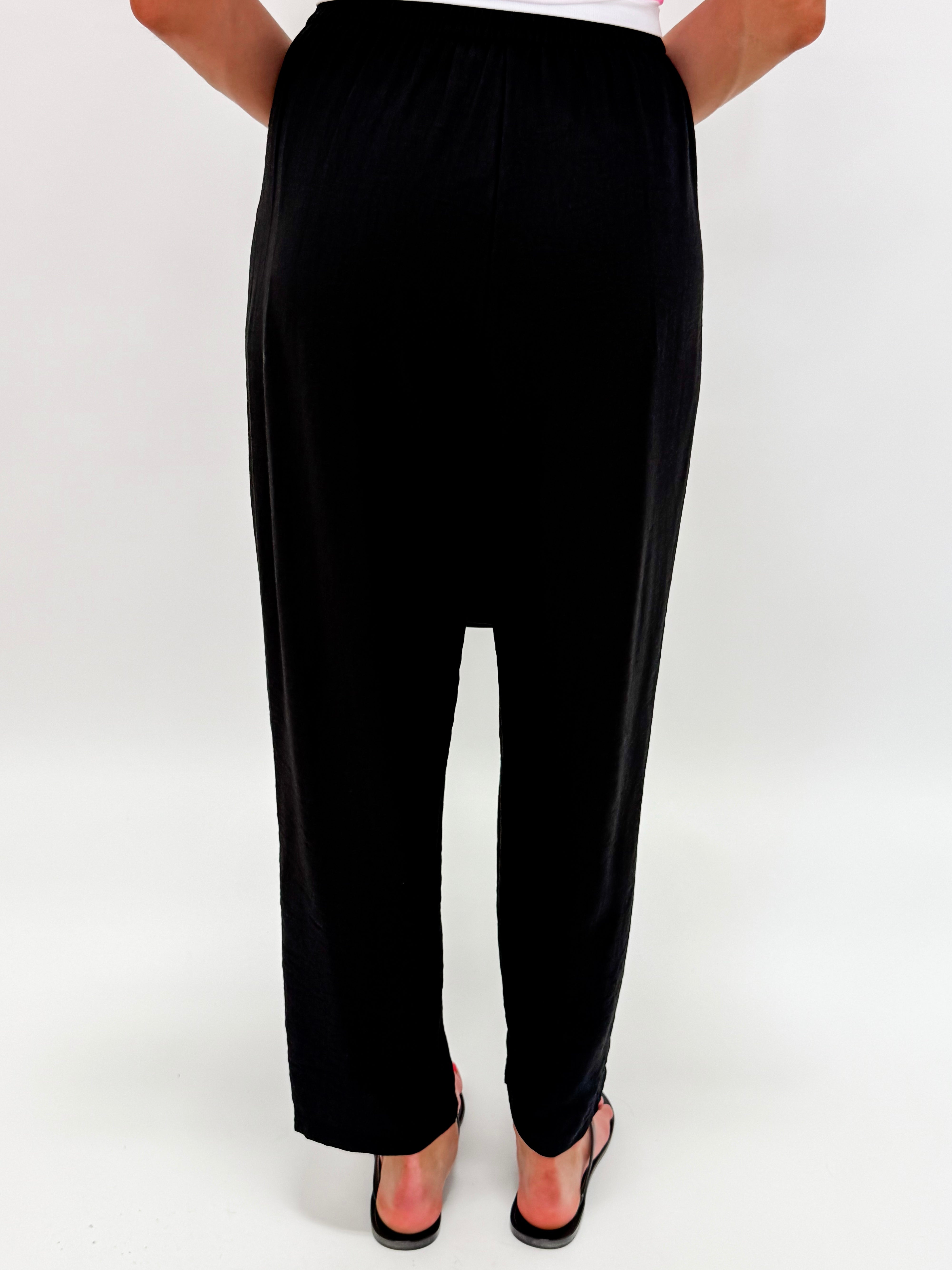 Jackie Linen Blend Pants-Black