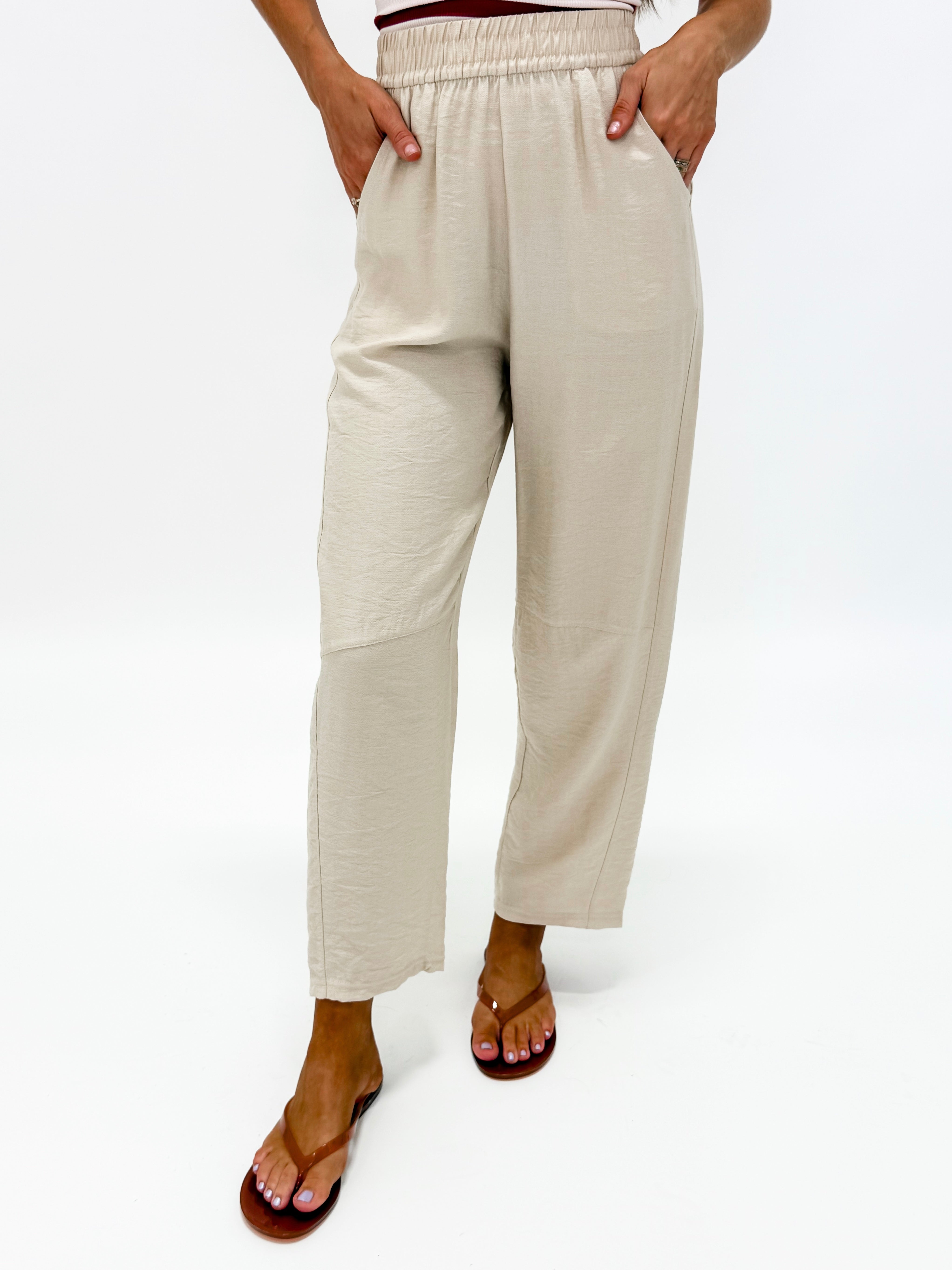 Jackie Linen Blend Pants-Khaki