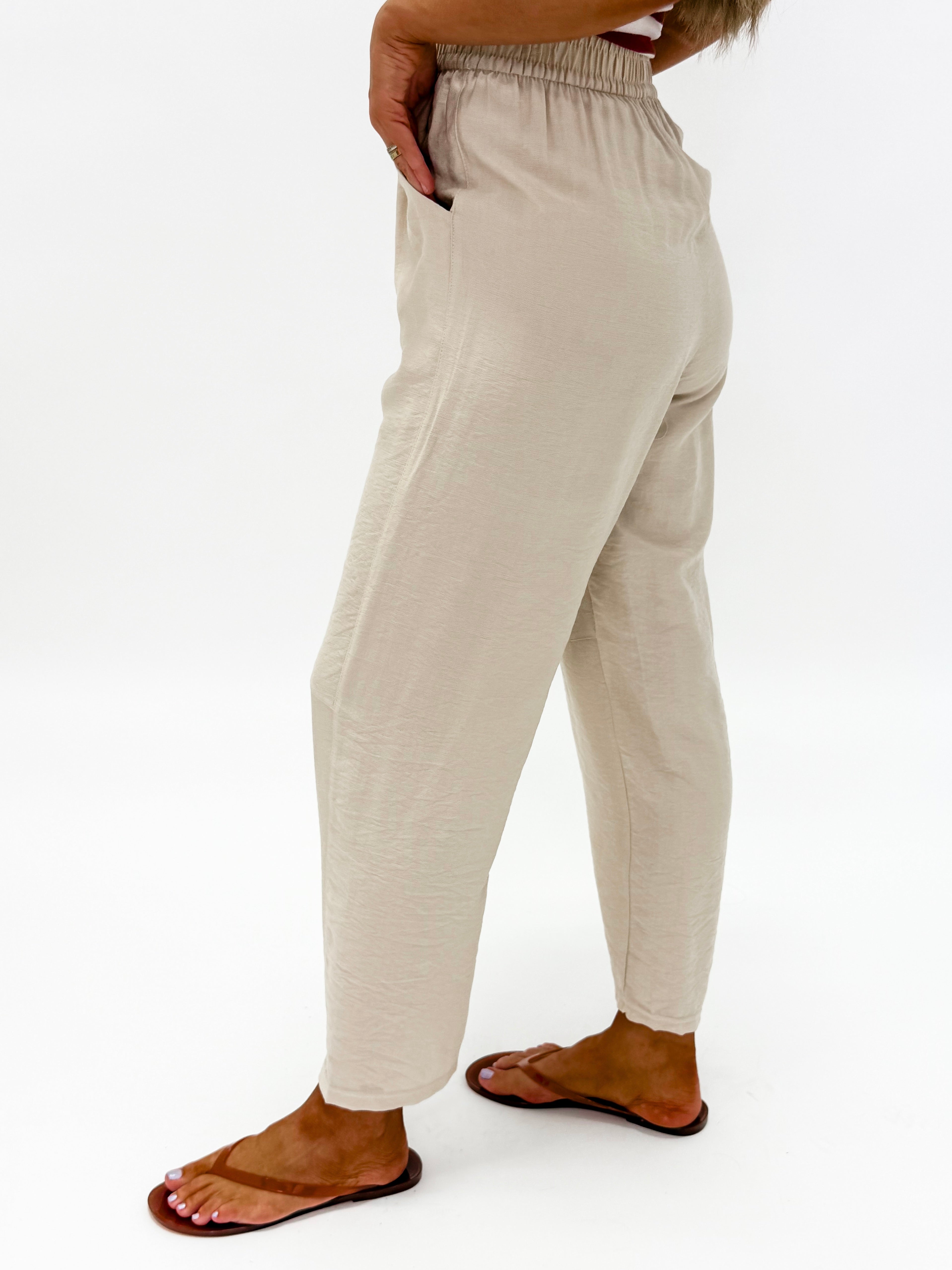 Jackie Linen Blend Pants-Khaki