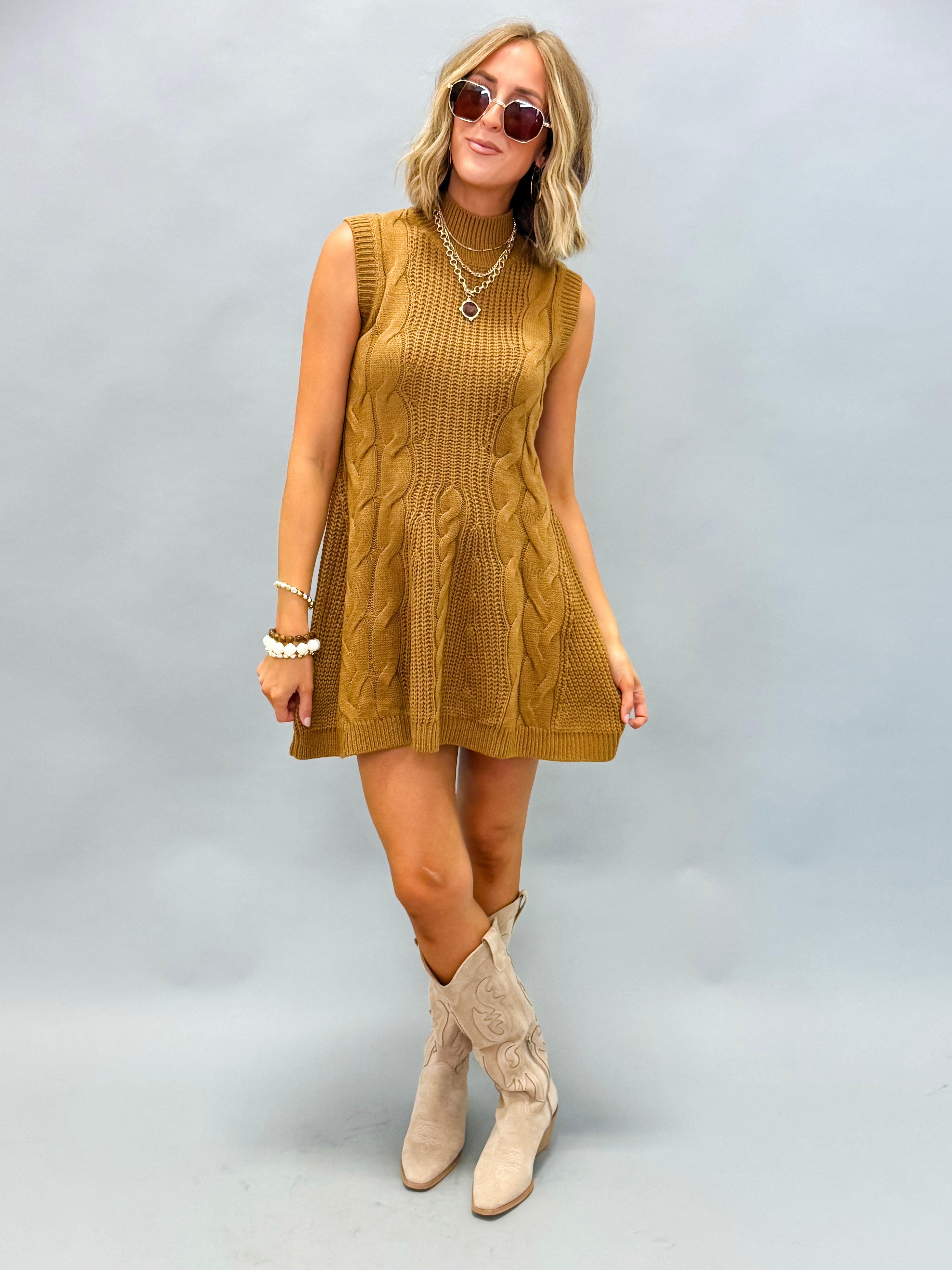 Janie Sweater Mini Dress-Mocha