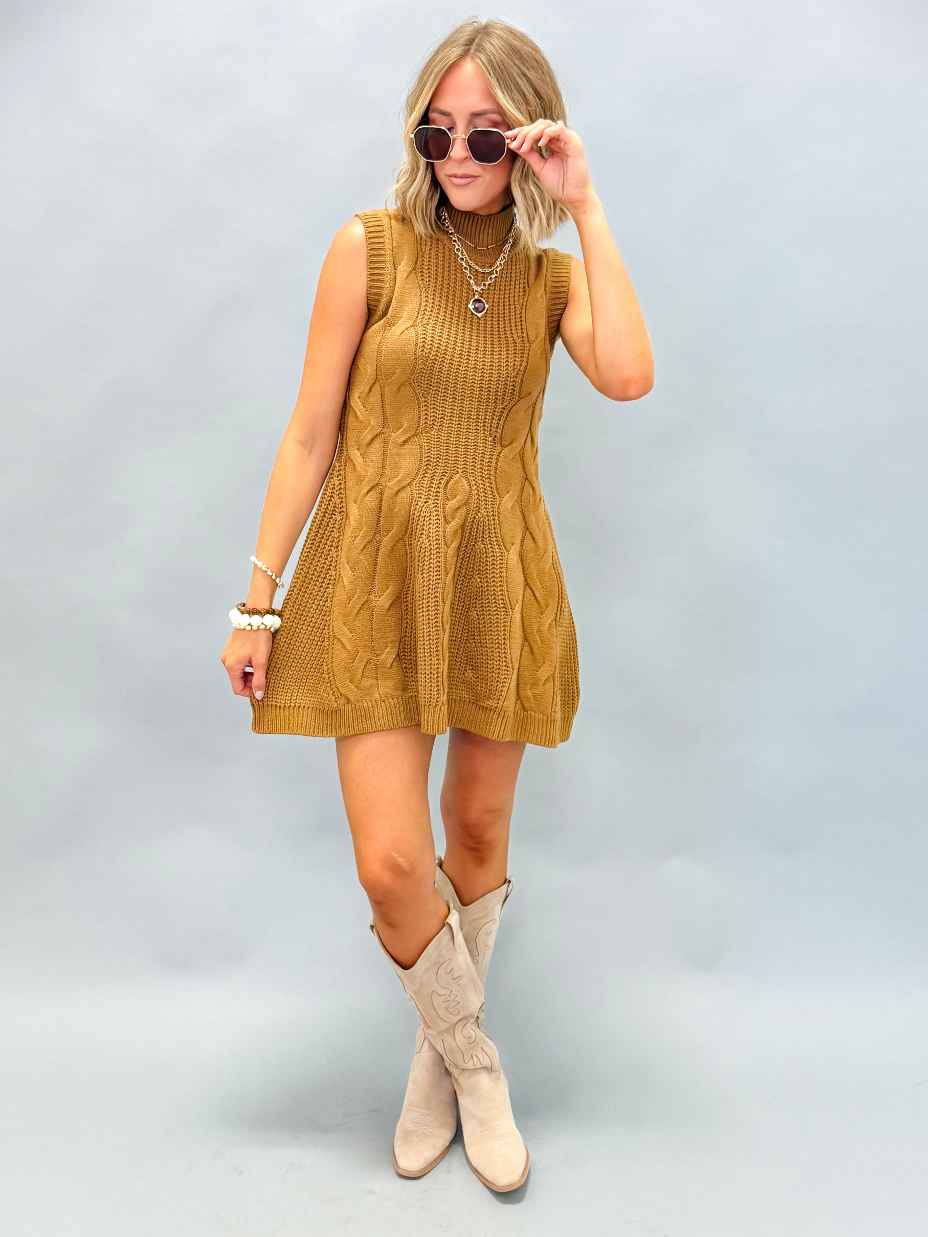 Janie Sweater Mini Dress-Mocha