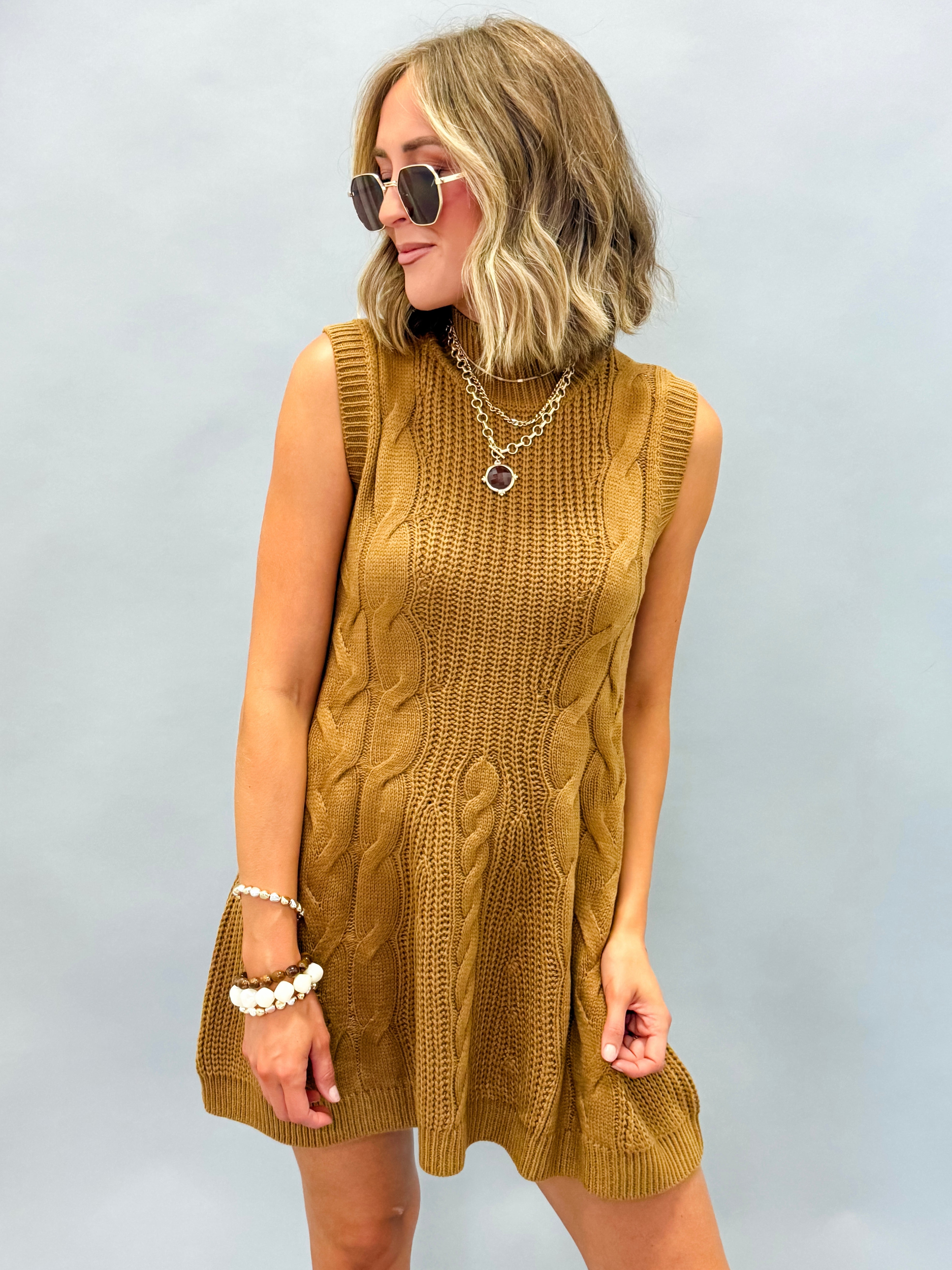 Janie Sweater Mini Dress-Mocha