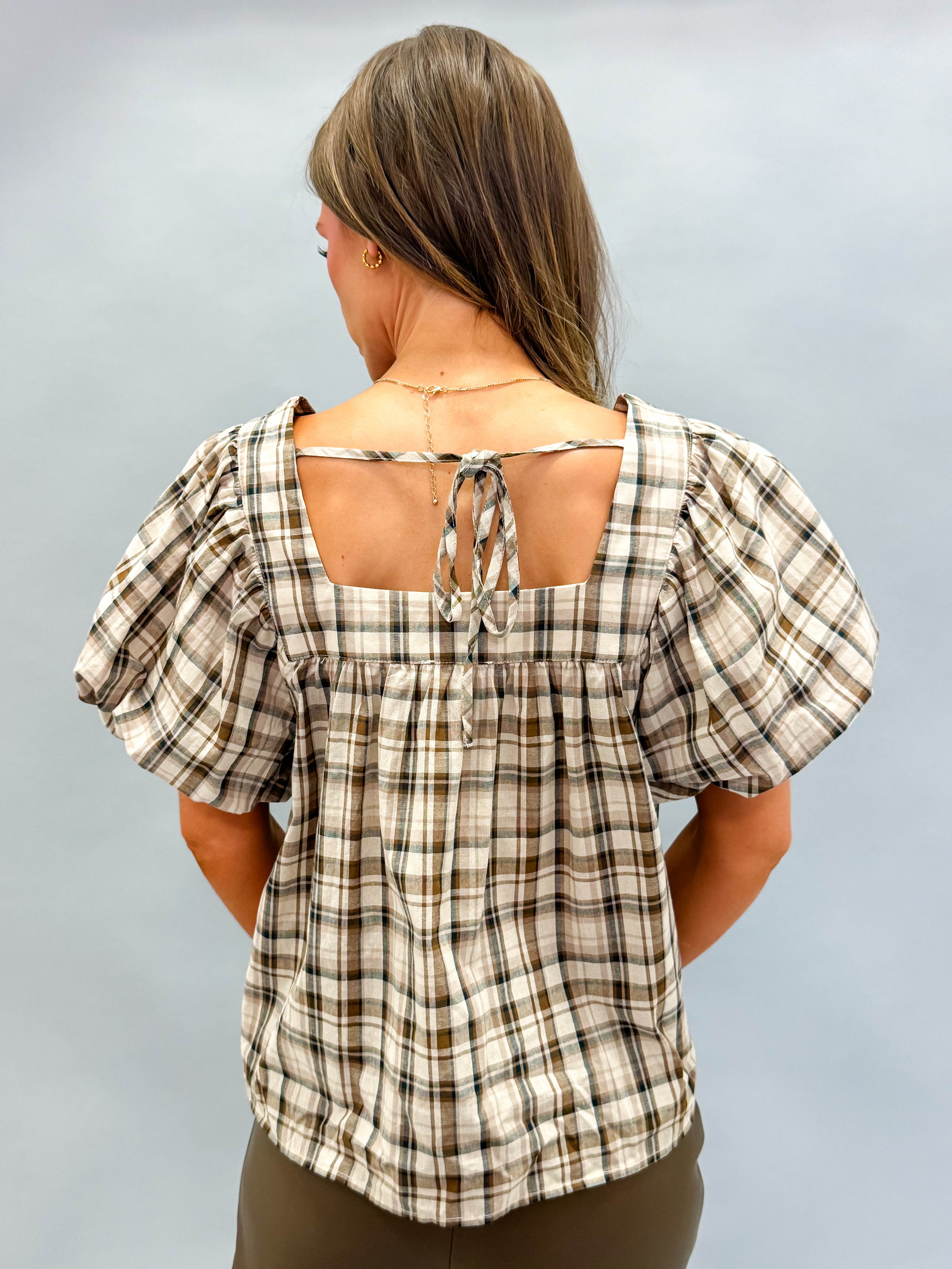 Janis Plaid Bubble Sleeve Top