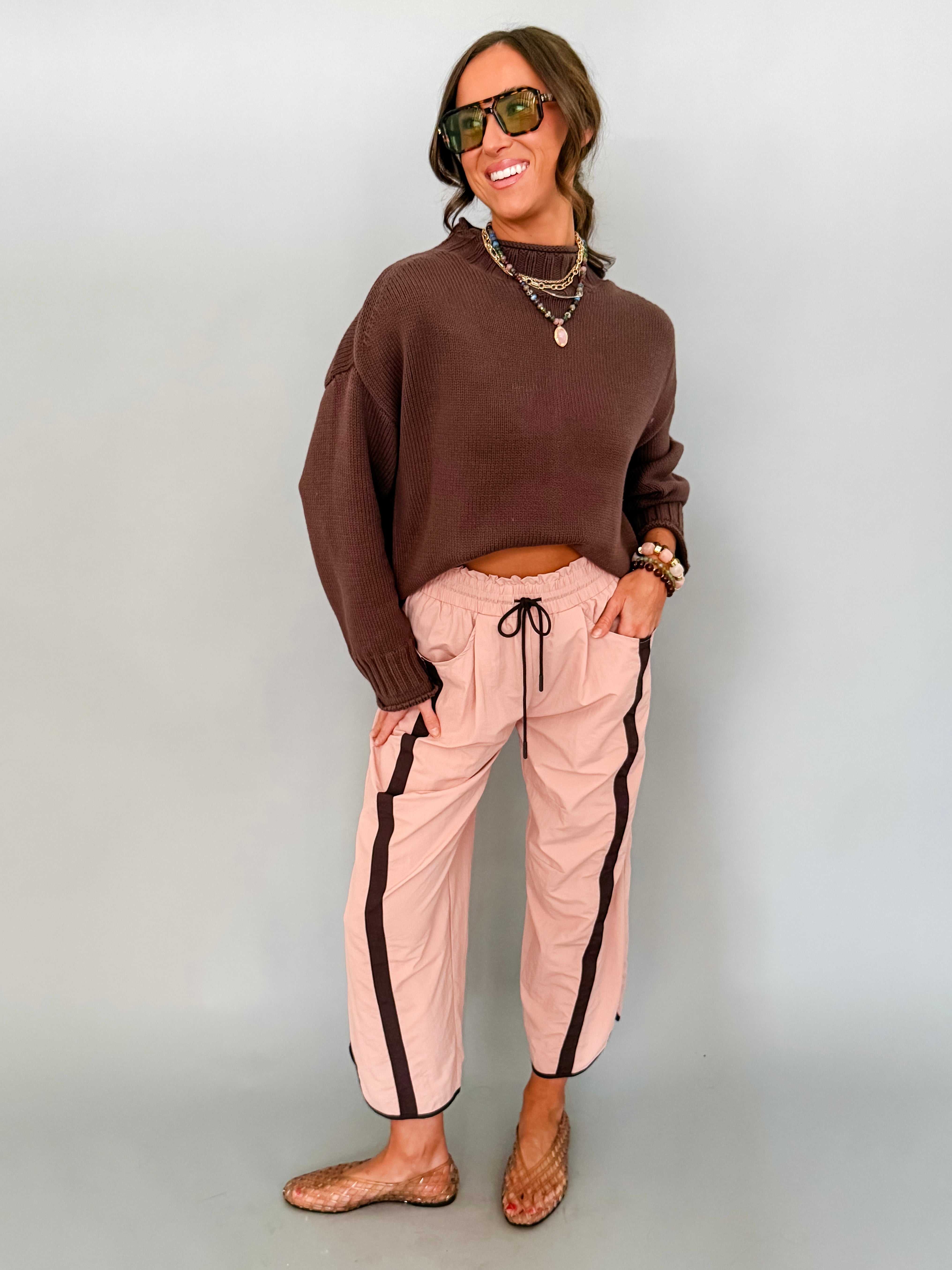 Jasmine Sporty Barrel Pants-Dusty Pink