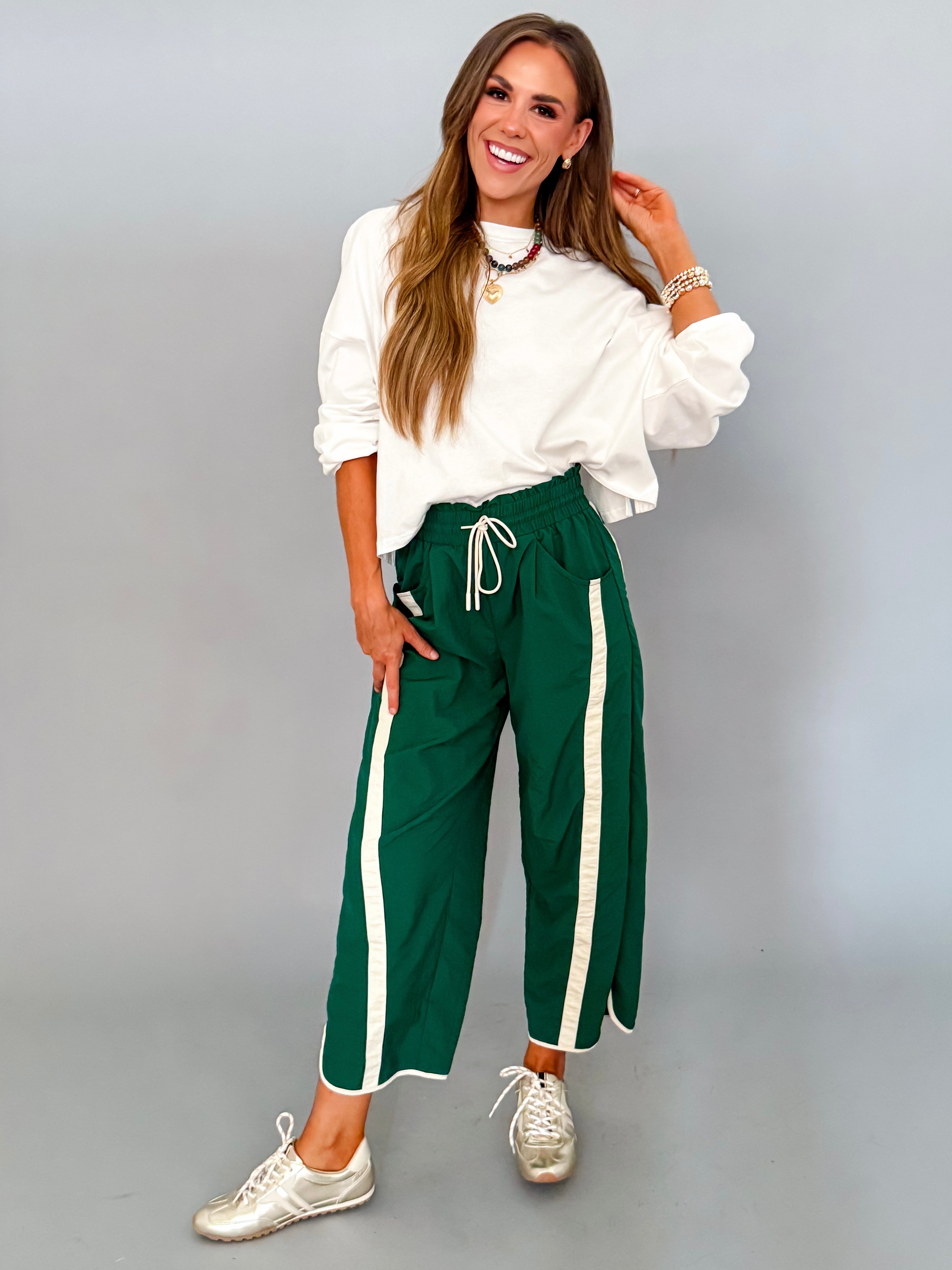 Jasmine Sporty Barrel Pants-Forest