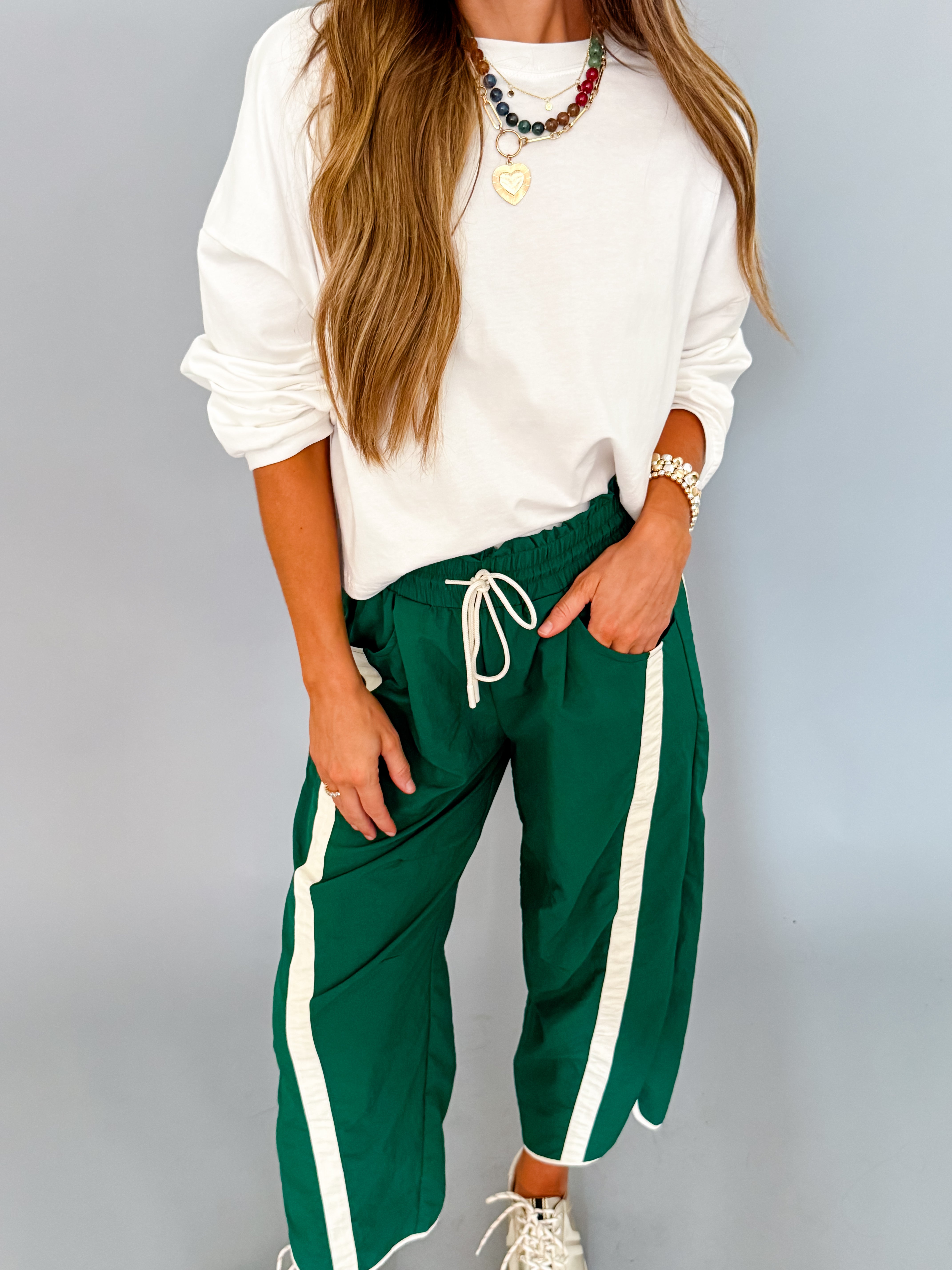 Jasmine Sporty Barrel Pants-Forest