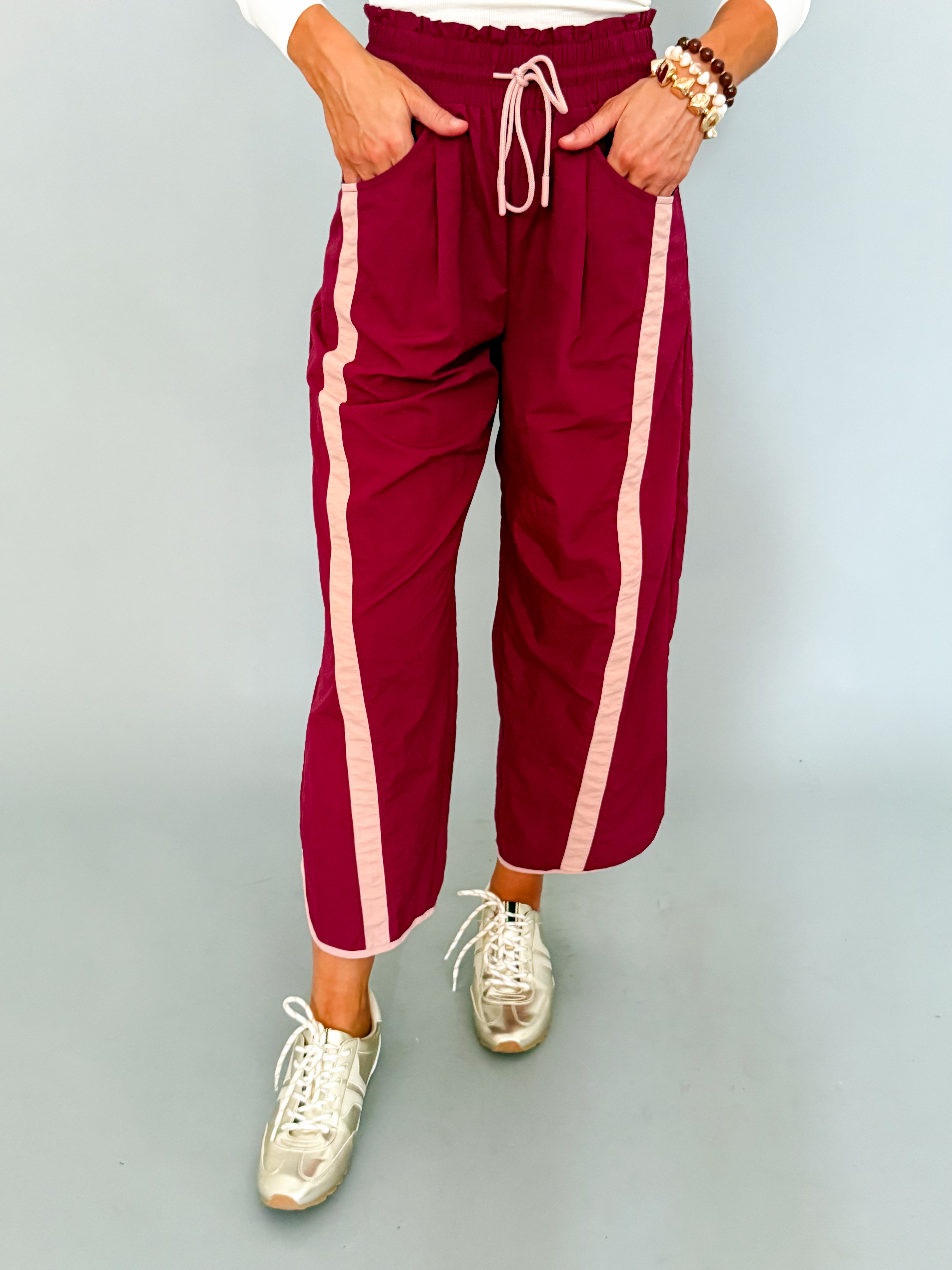 Jasmine Sporty Barrel Pants-Maroon