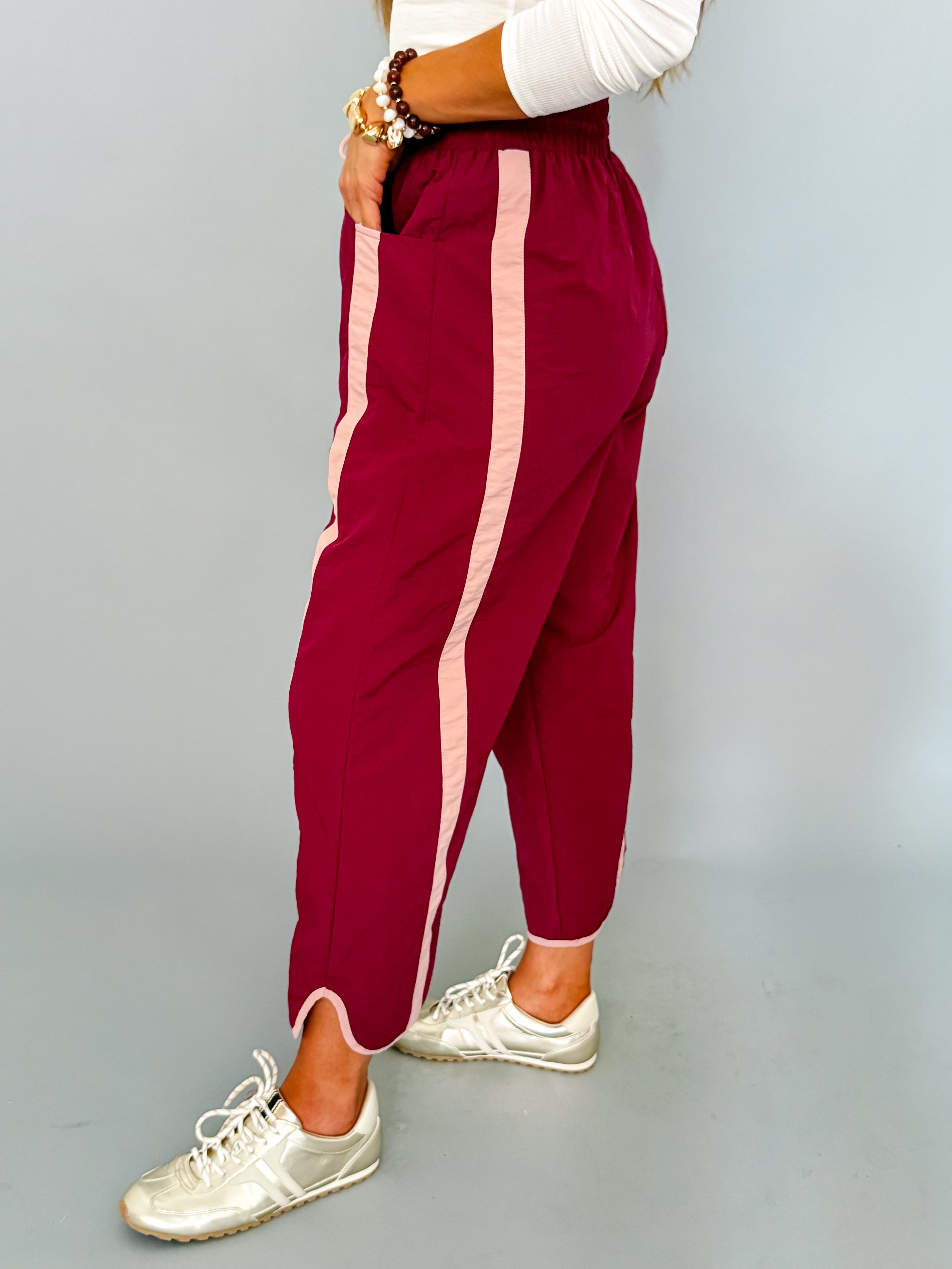 Jasmine Sporty Barrel Pants-Maroon