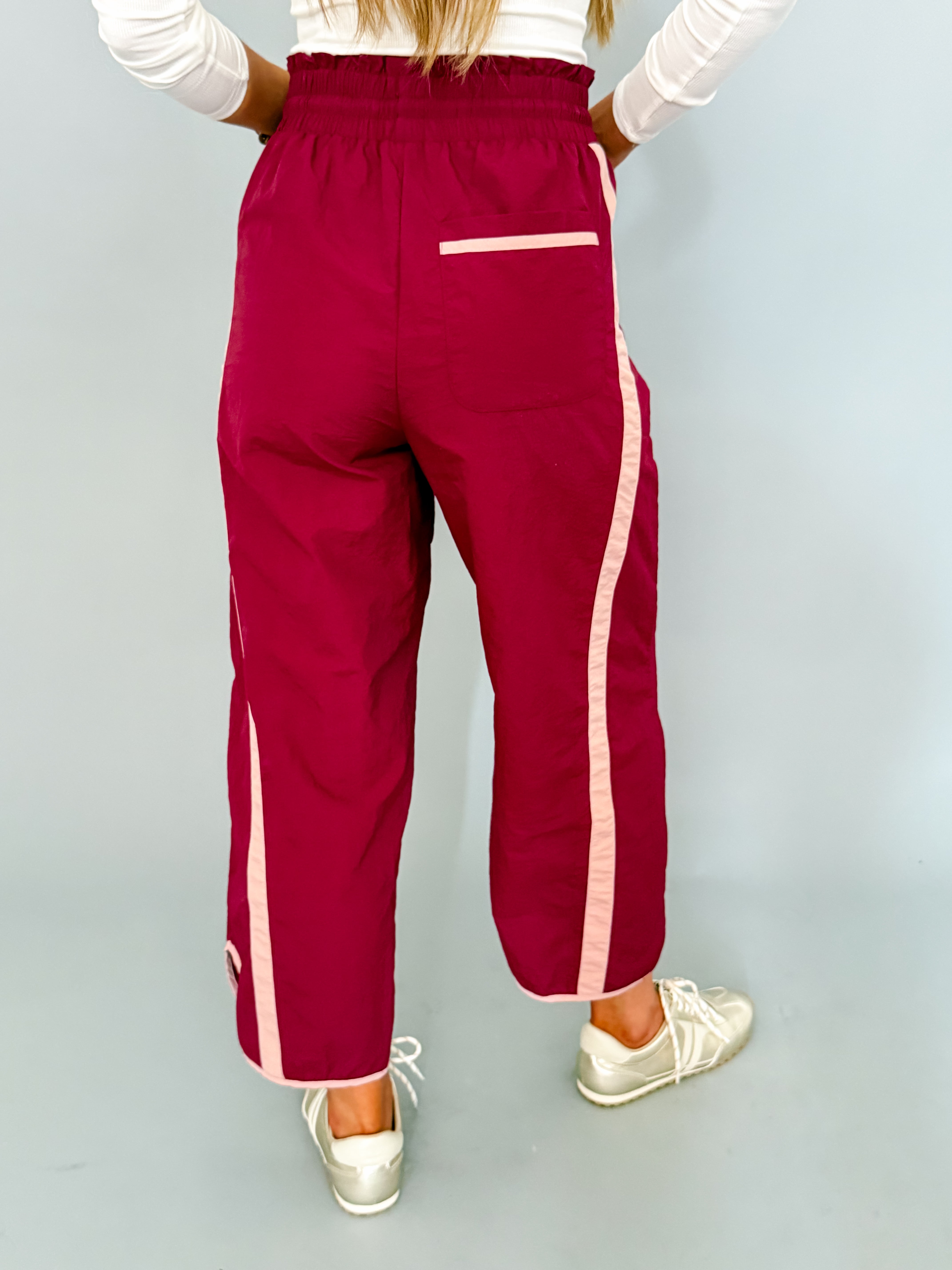 Jasmine Sporty Barrel Pants-Maroon