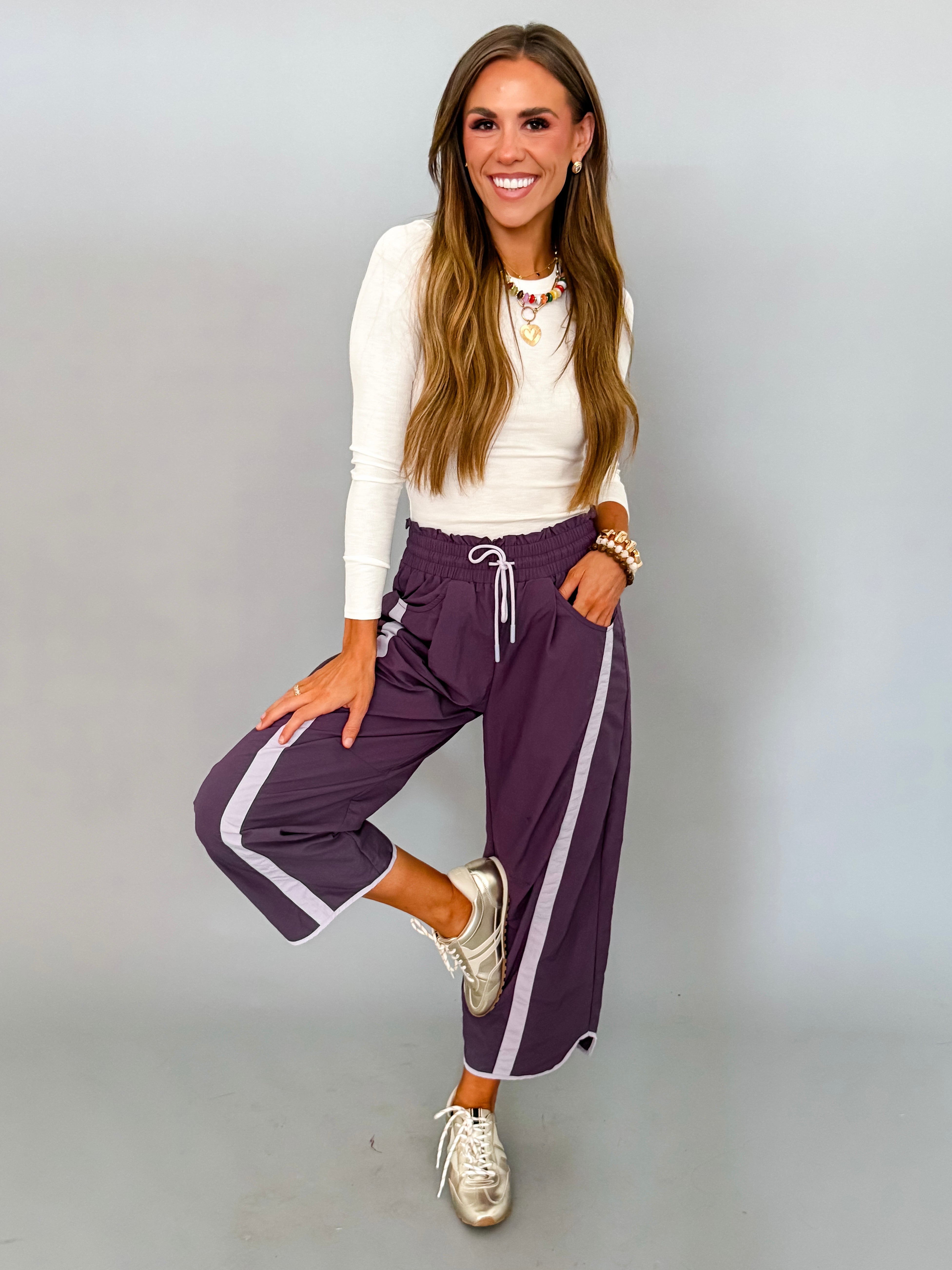 Jasmine Sporty Barrel Pants-Plum