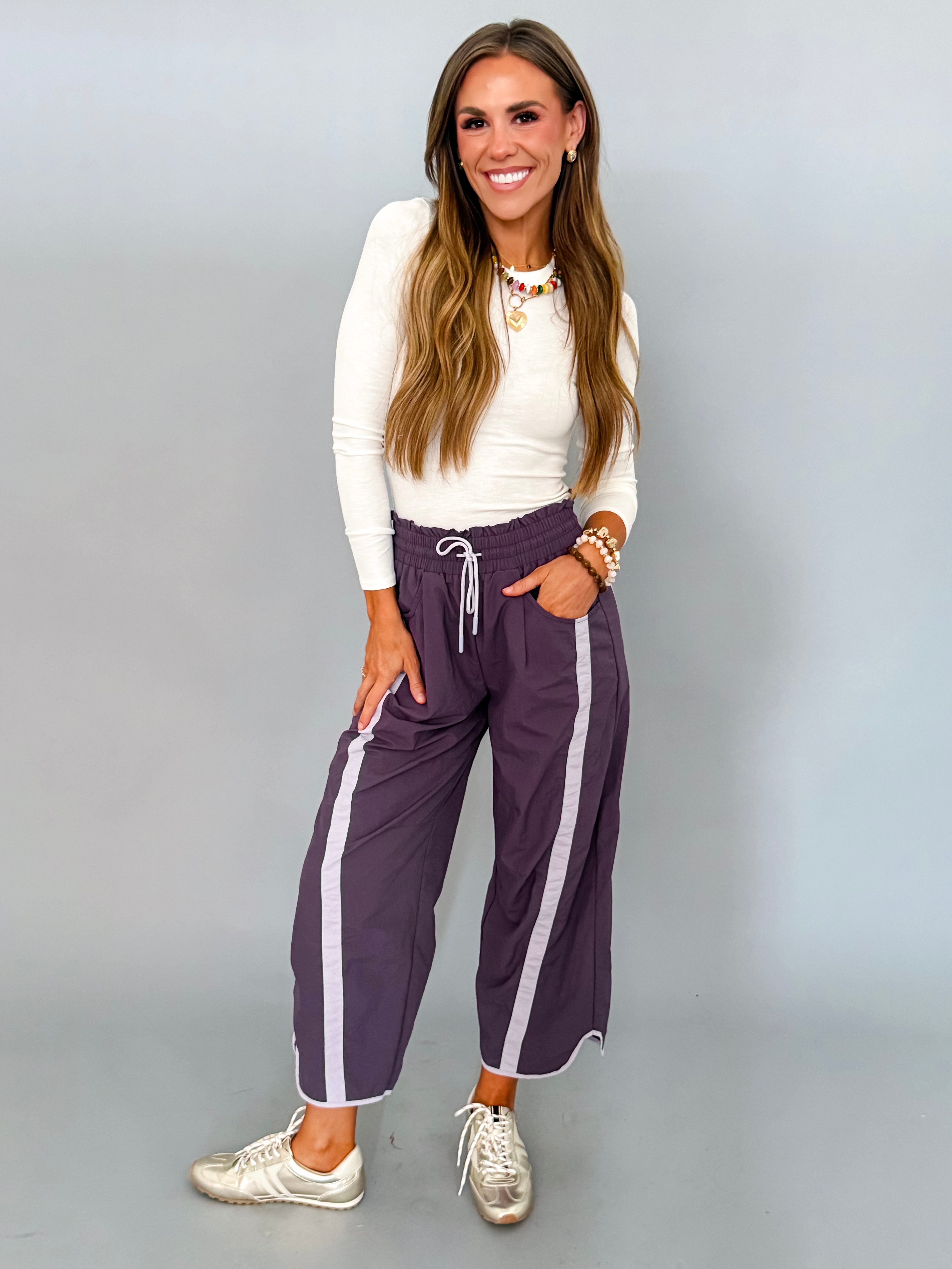 Jasmine Sporty Barrel Pants-Plum