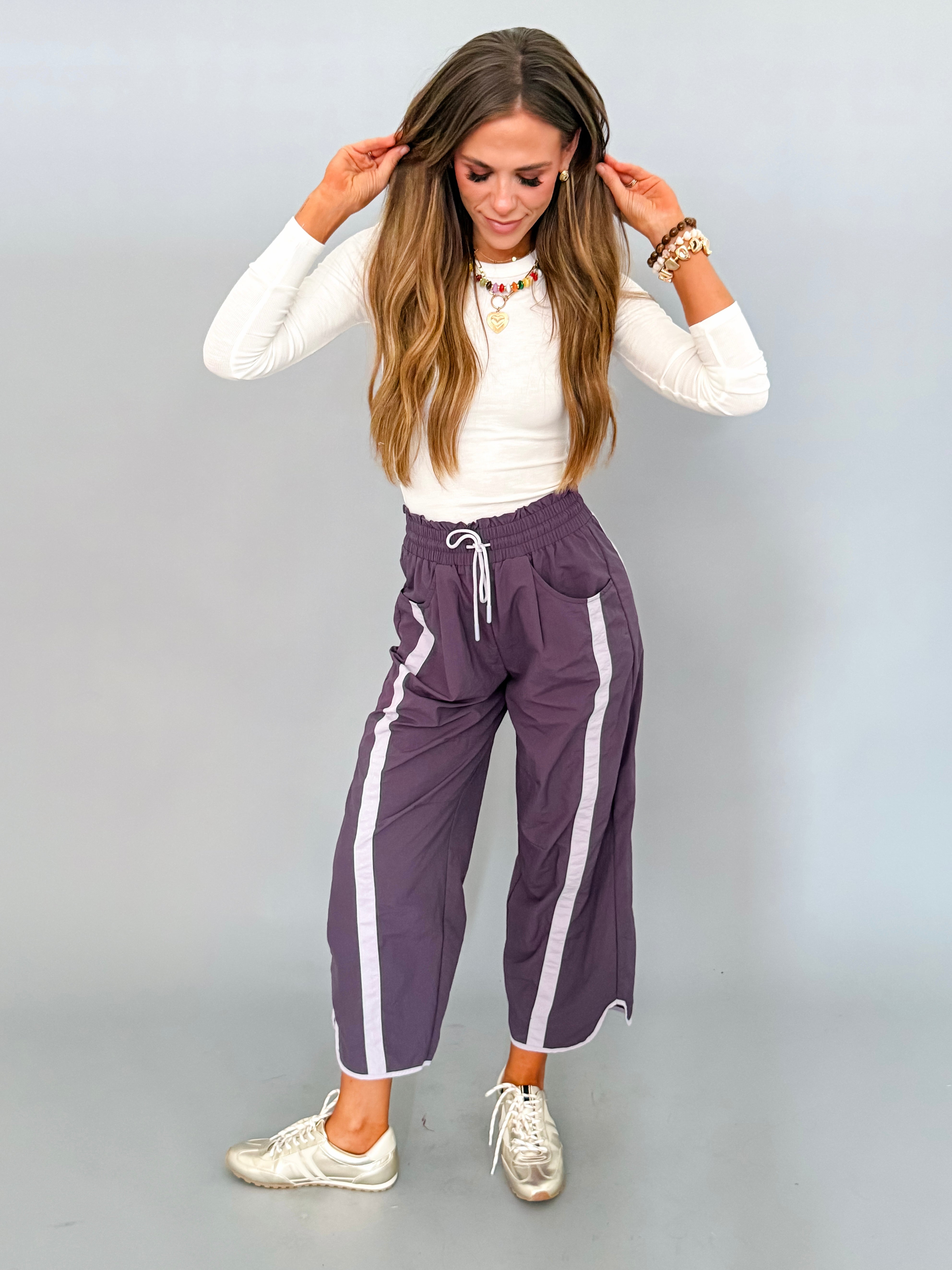 Jasmine Sporty Barrel Pants-Plum
