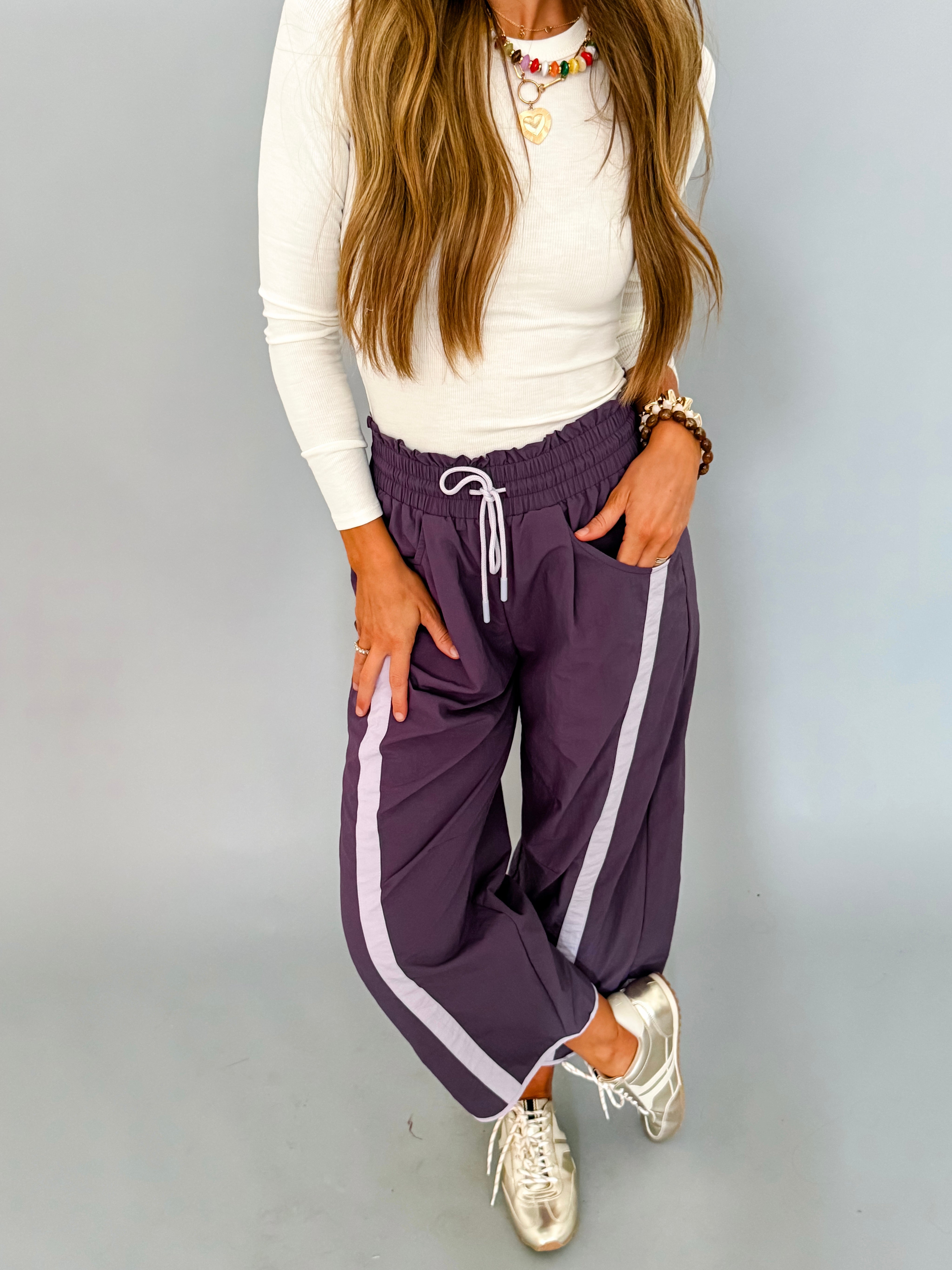 Jasmine Sporty Barrel Pants-Plum