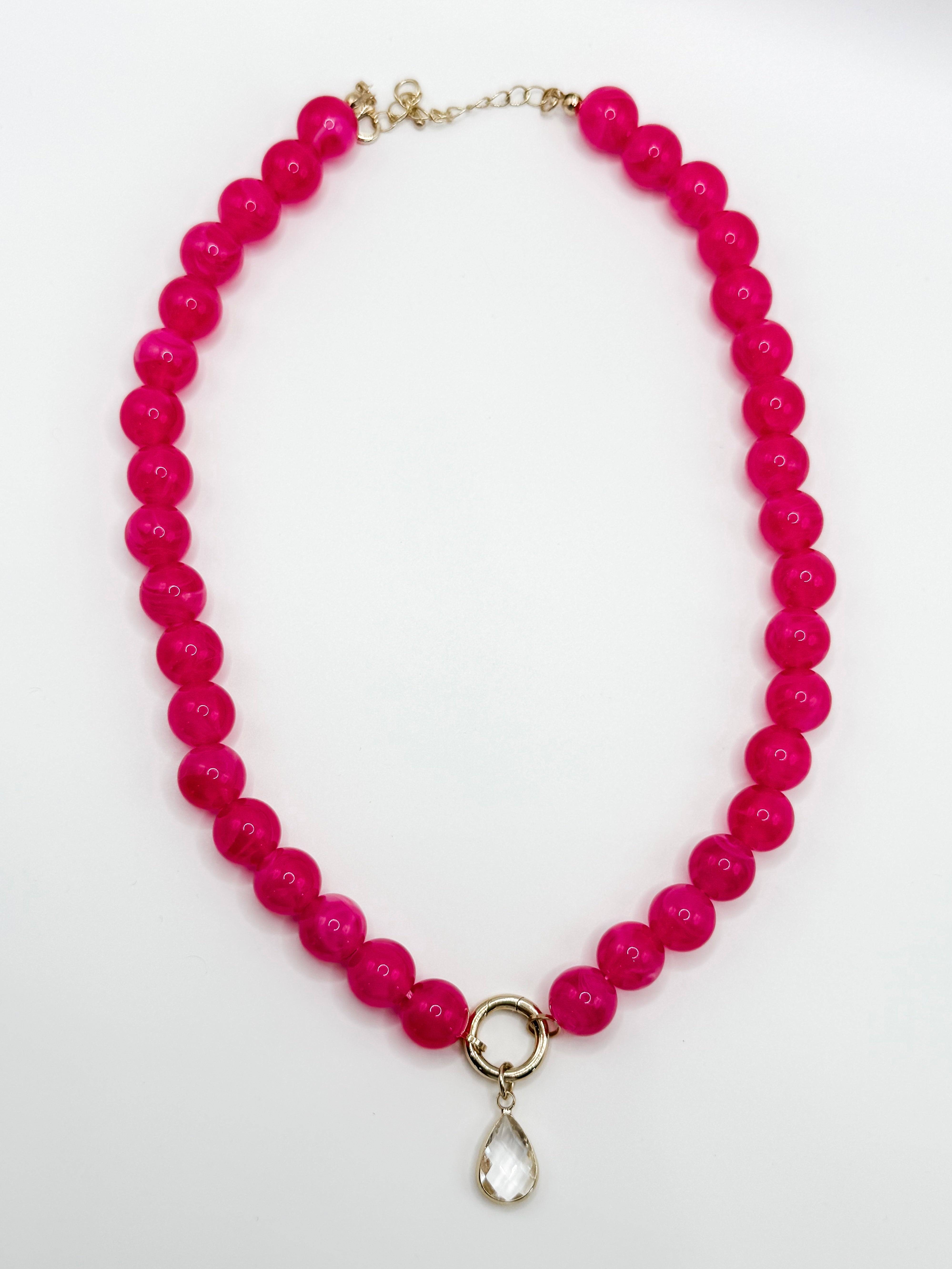 Jasper Beaded Pendant Necklace-Pink