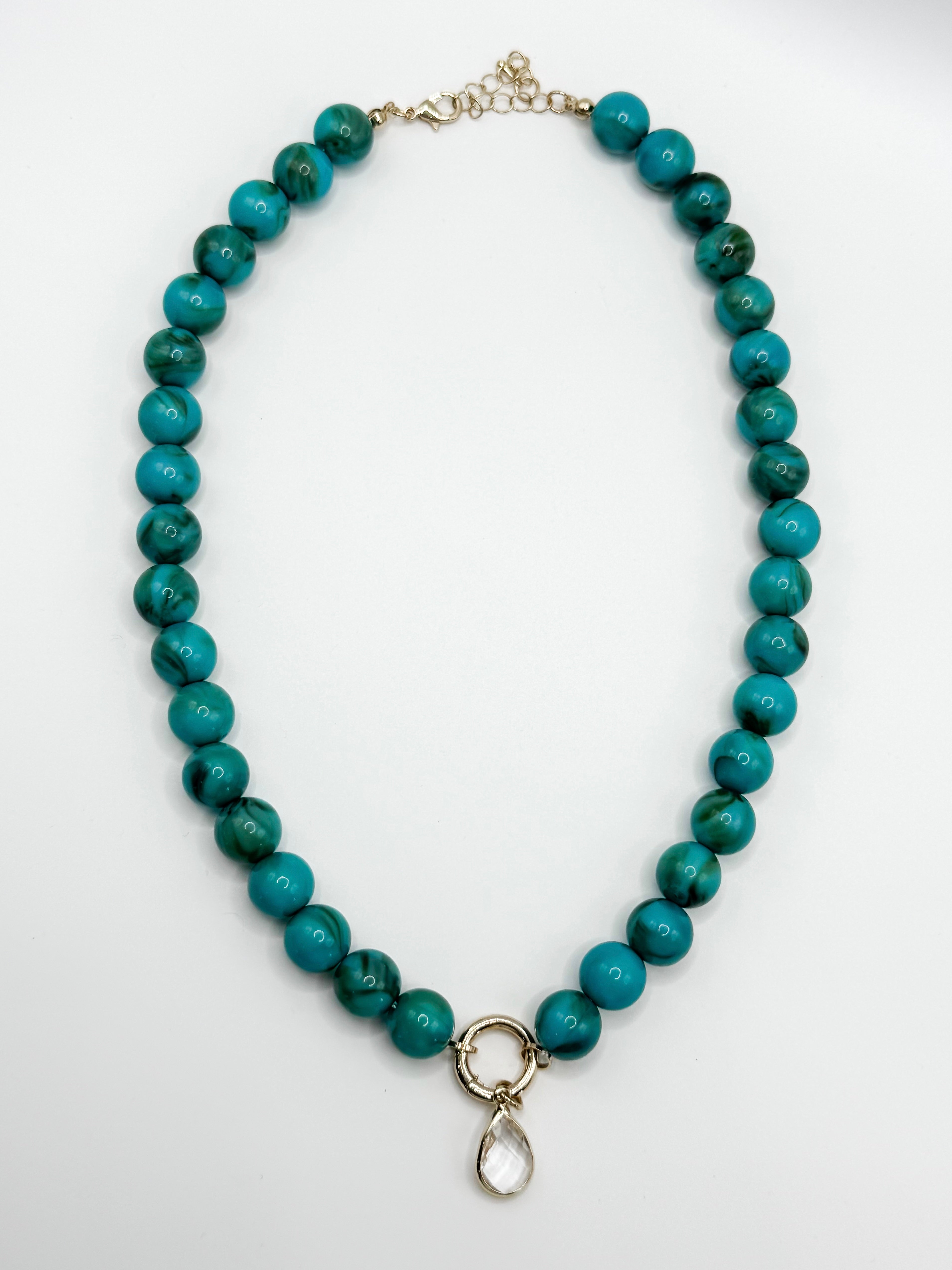 Jasper Beaded Pendant Necklace-Turquoise