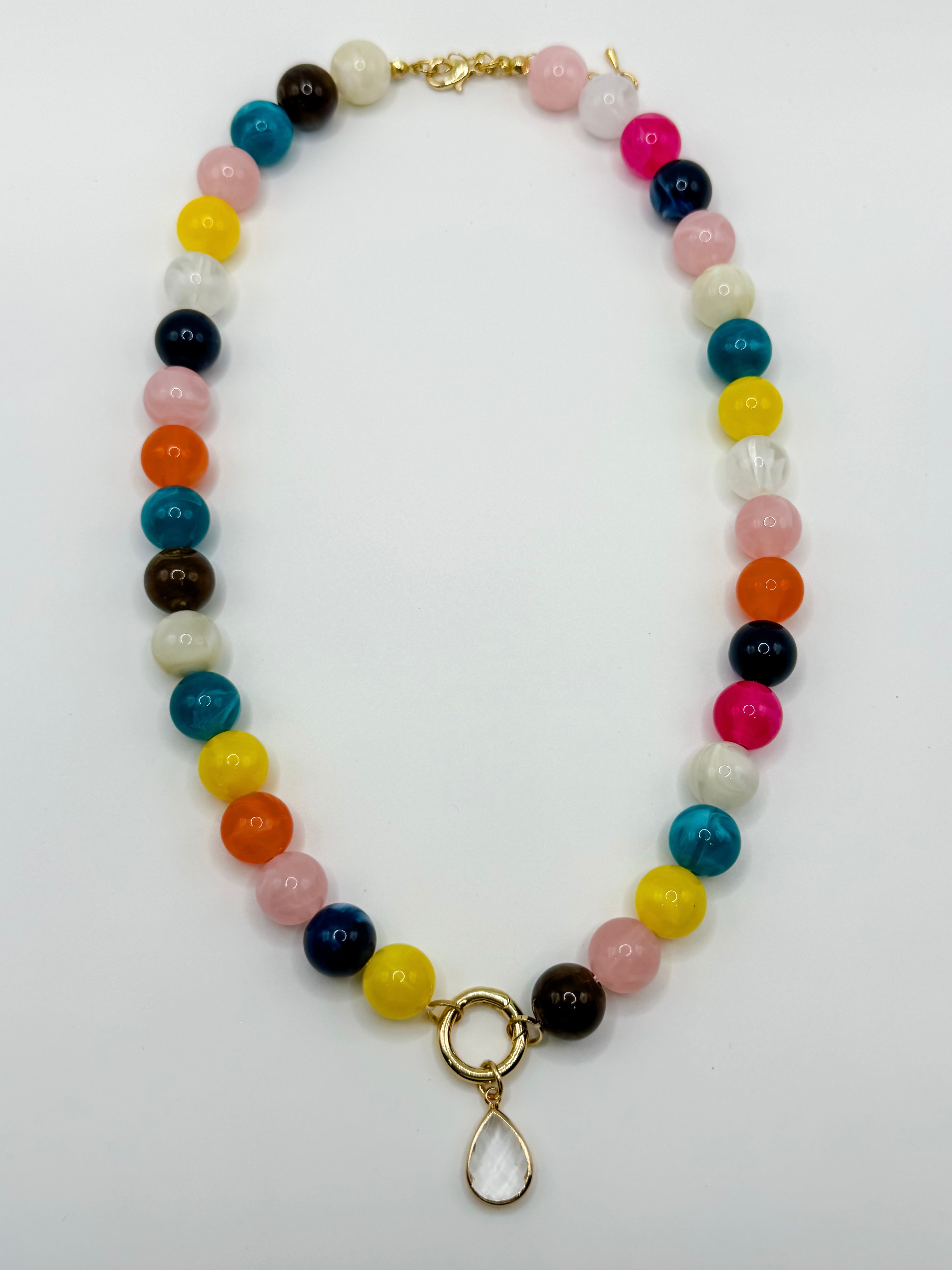 Jasper Beaded Pendant Necklace-Multi