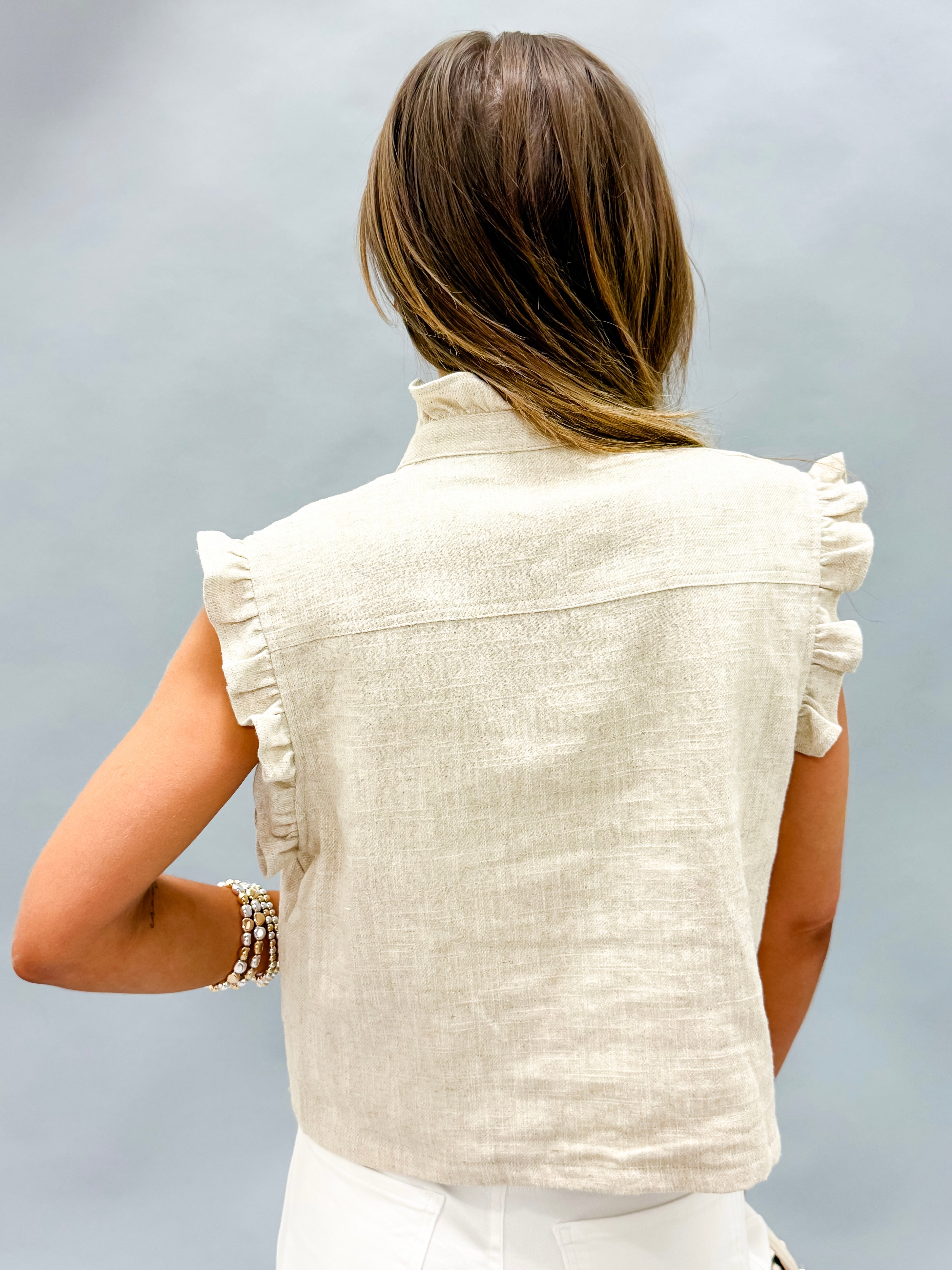 Jax Ruffle Detail Vest-Oatmeal