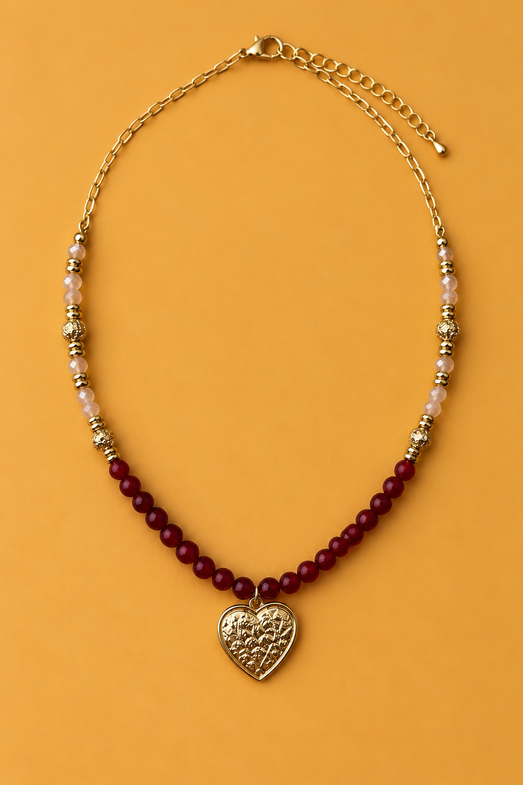 Jayden Beaded Heart Pendant Necklace-Burgundy