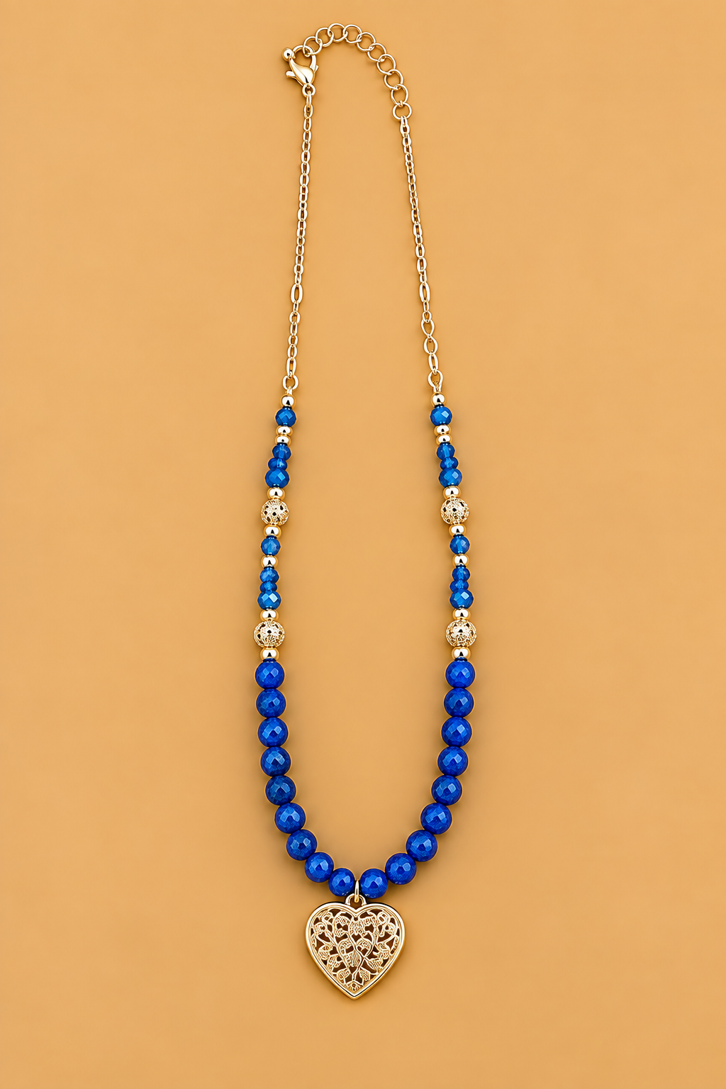 Jayden Beaded Heart Pendant Necklace-Navy