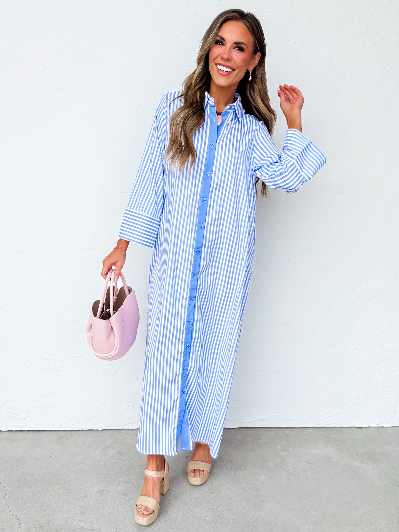 Jemma Striped Maxi Dress-Blue