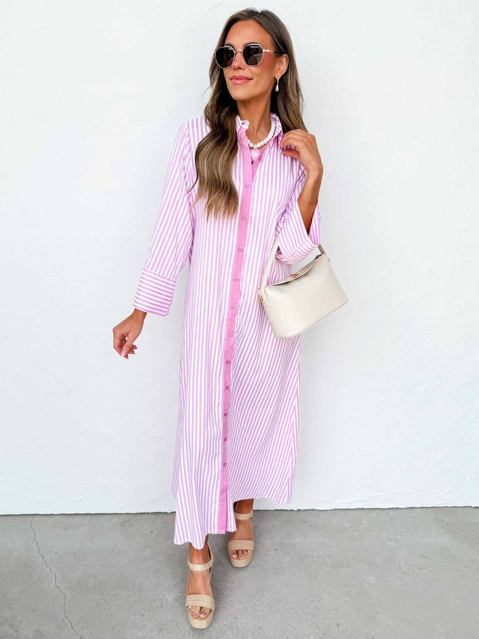 Jemma Striped Maxi Dress-Pink