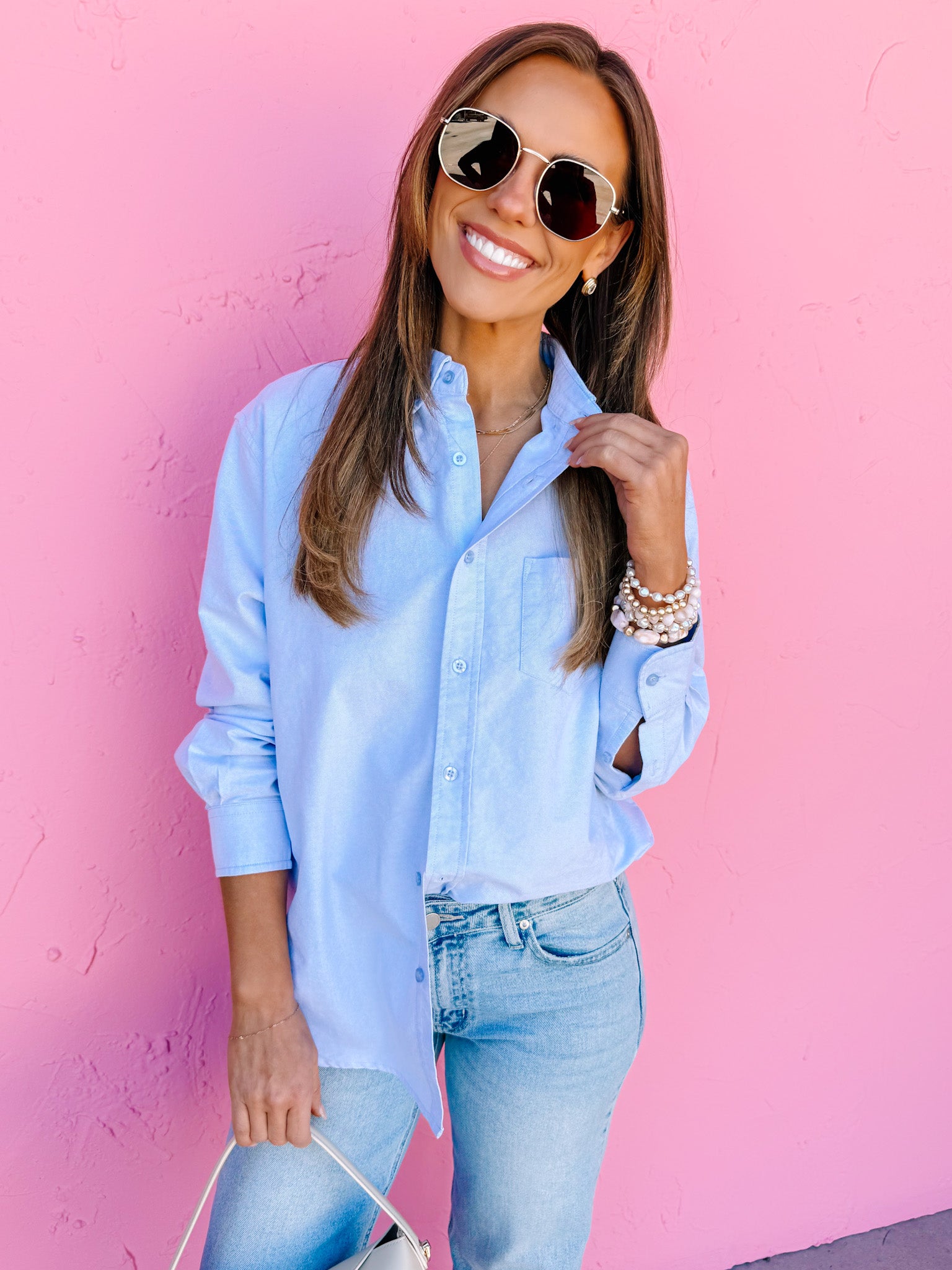 Jennifer Classic Button Front Top-Blue