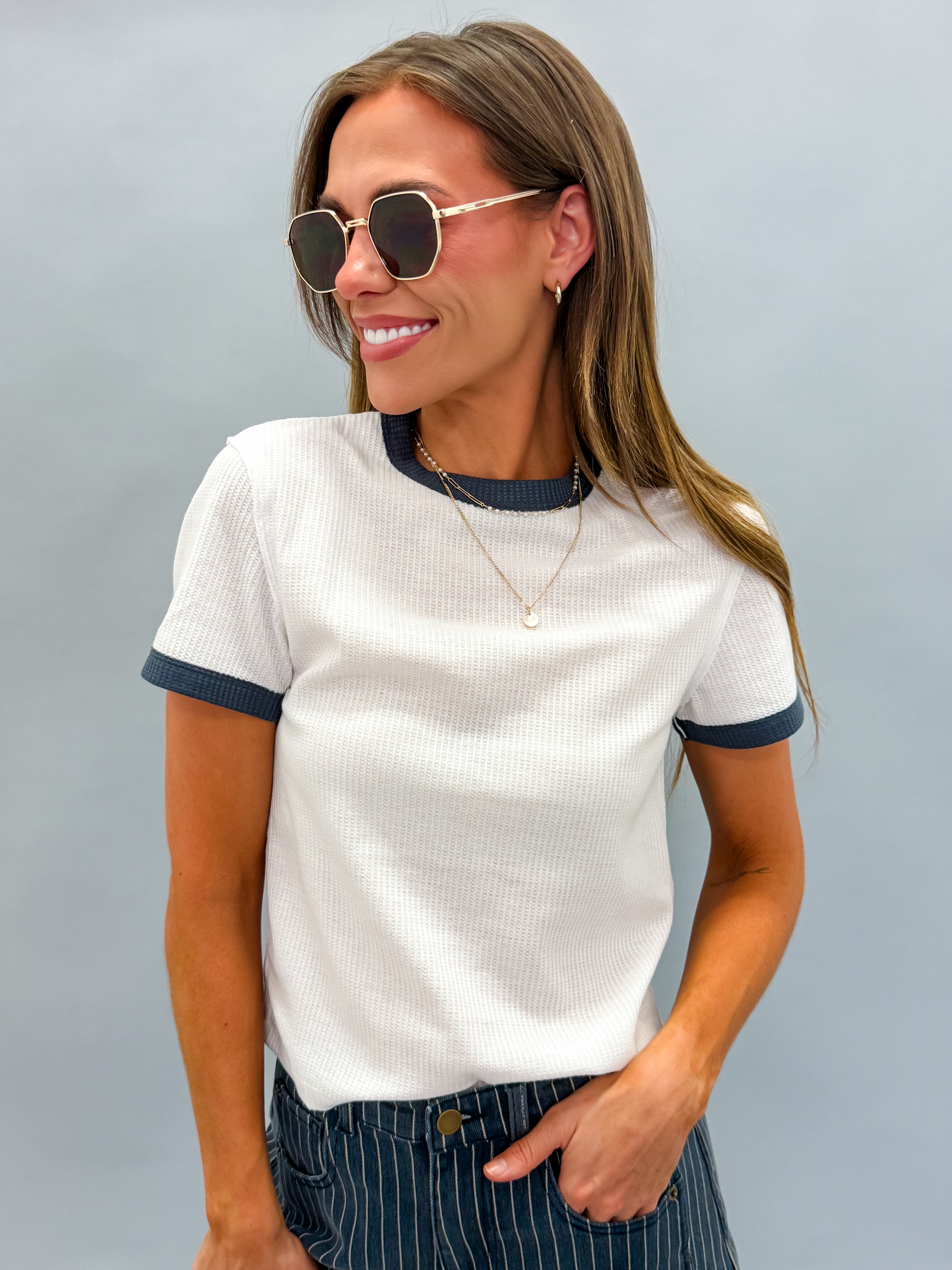 Jessa Contrast Waffle Knit Top