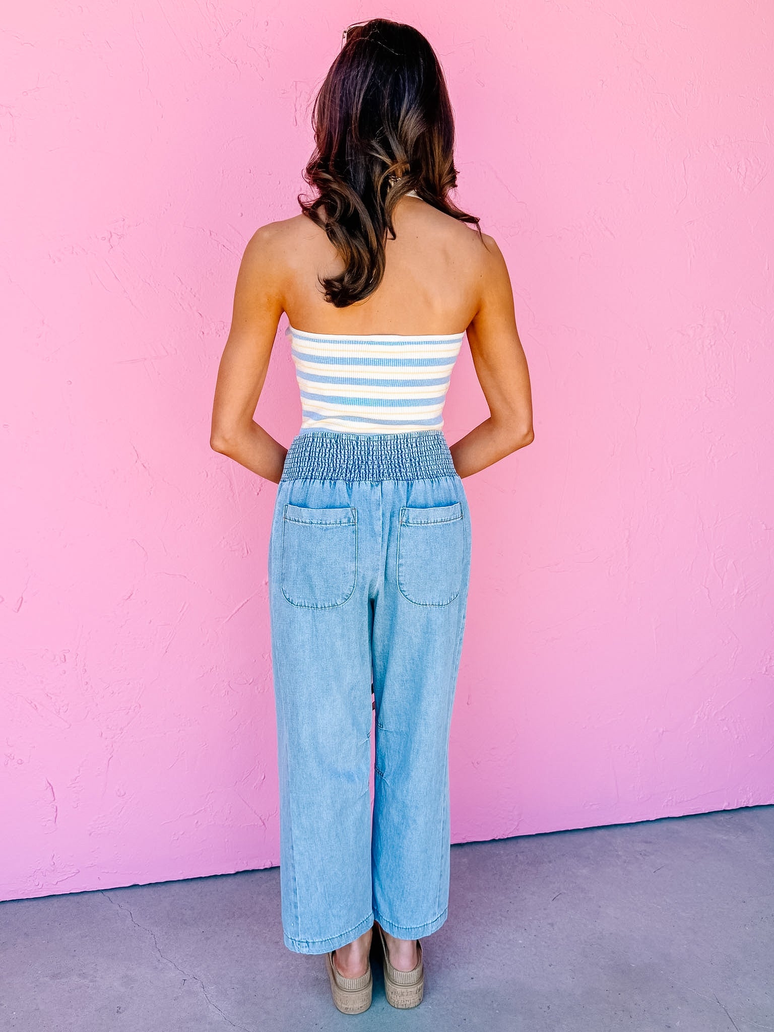 Jessie Smocked Waist Barrel Denim Pants