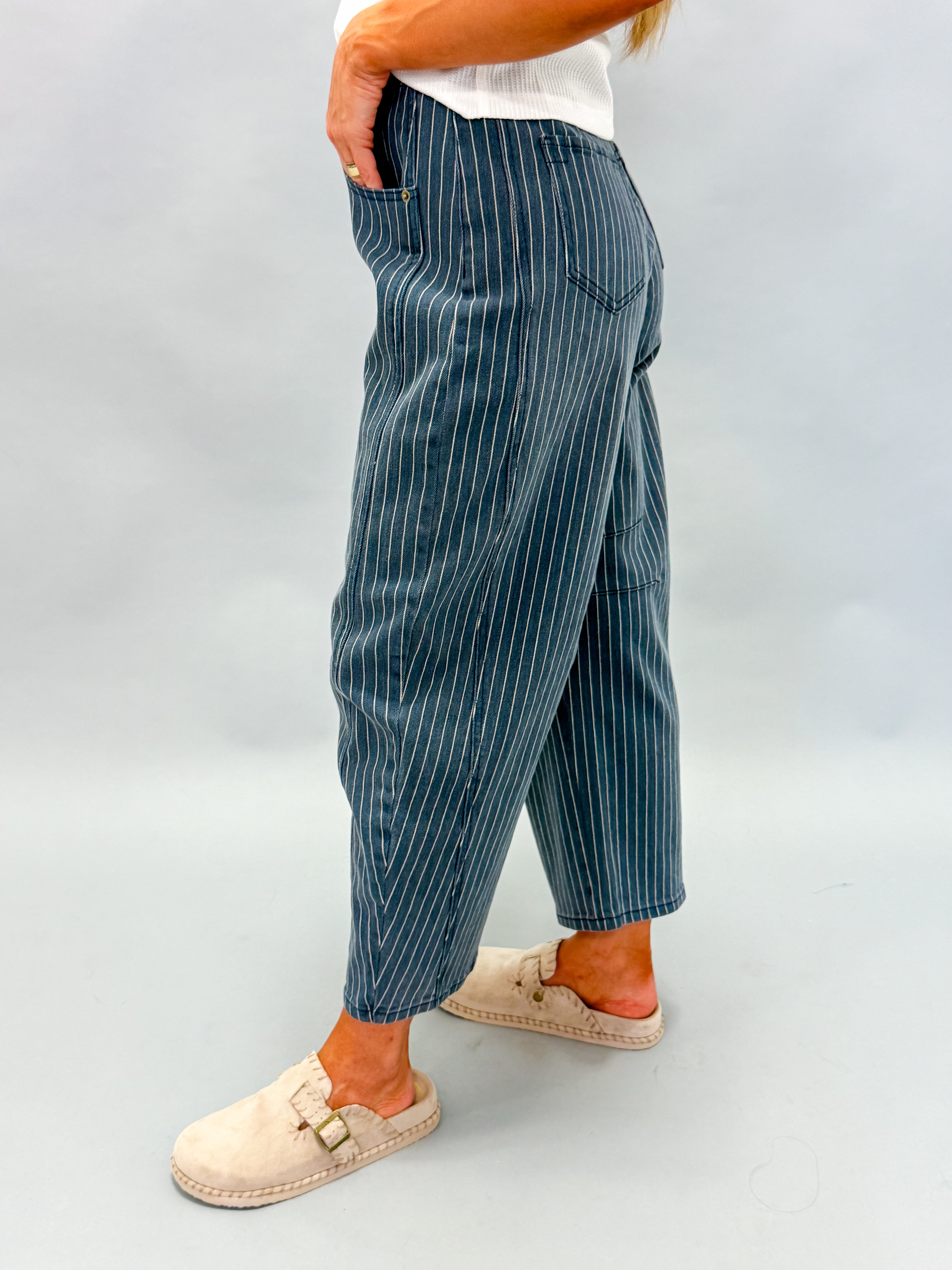 Joanna Pinstripe Barrel Pants