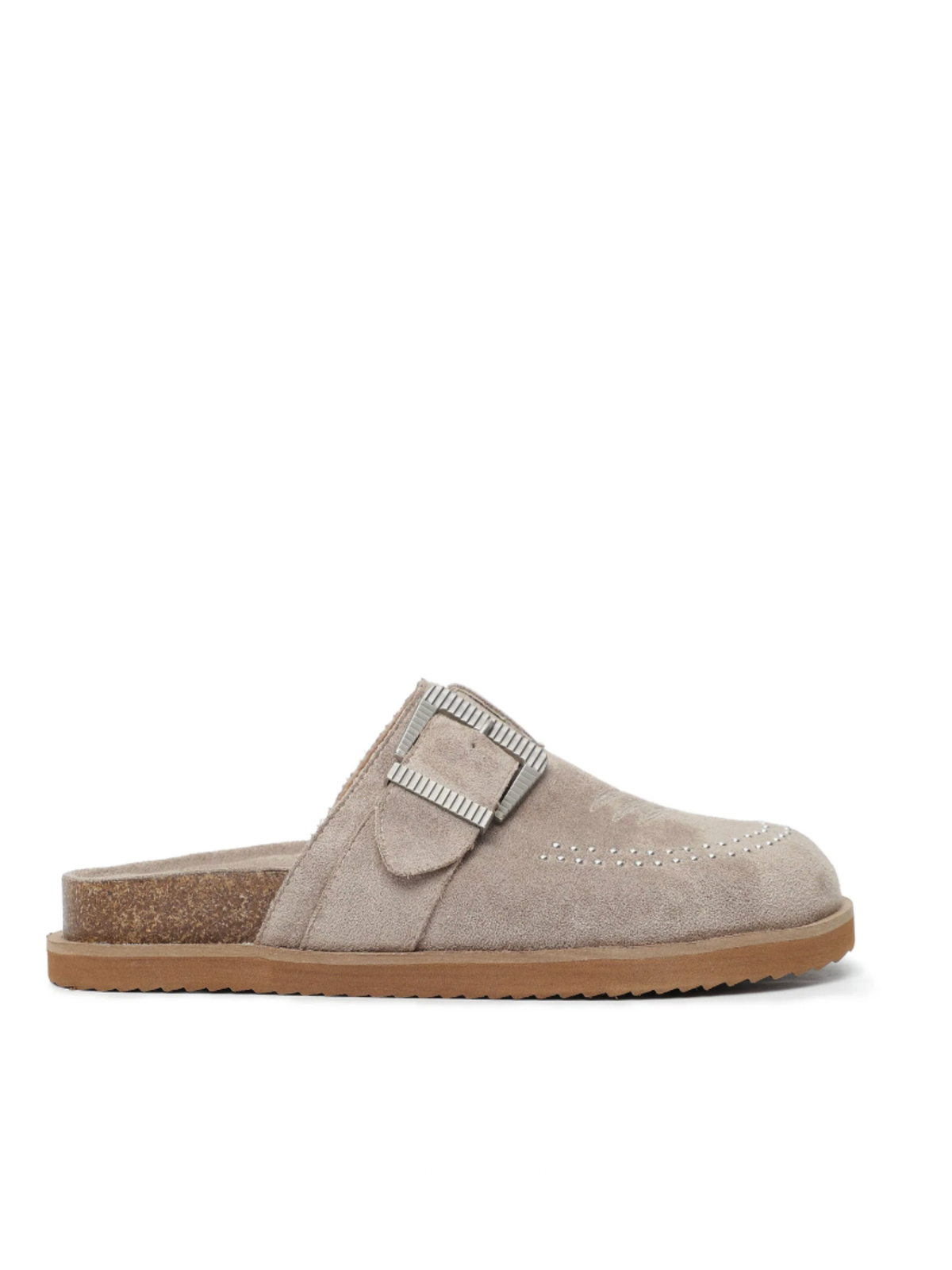 Josephine Western Buckle Suede Round Toe Mules