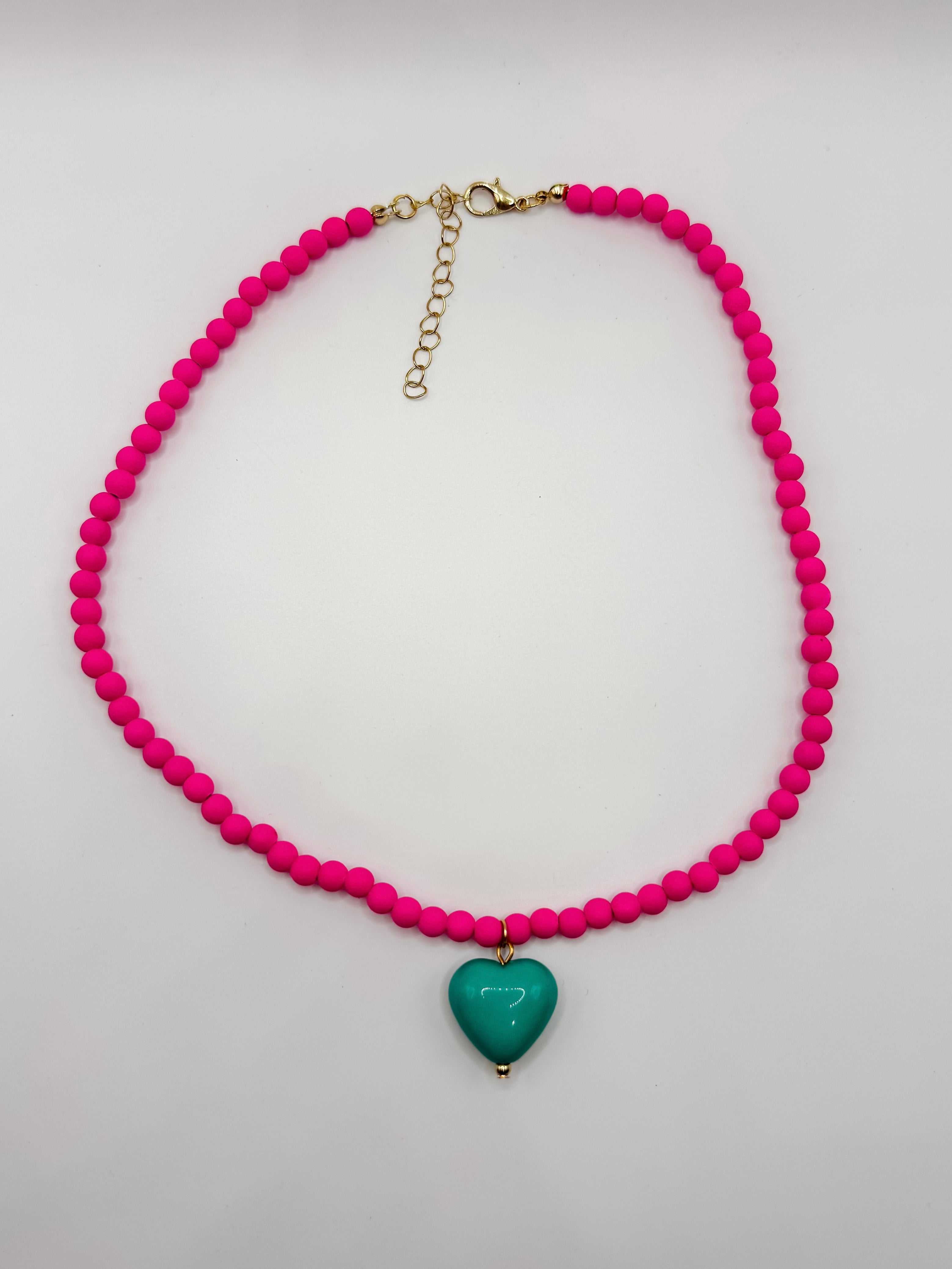 Journee Heart Beaded Necklace-Hot Pink/Teal