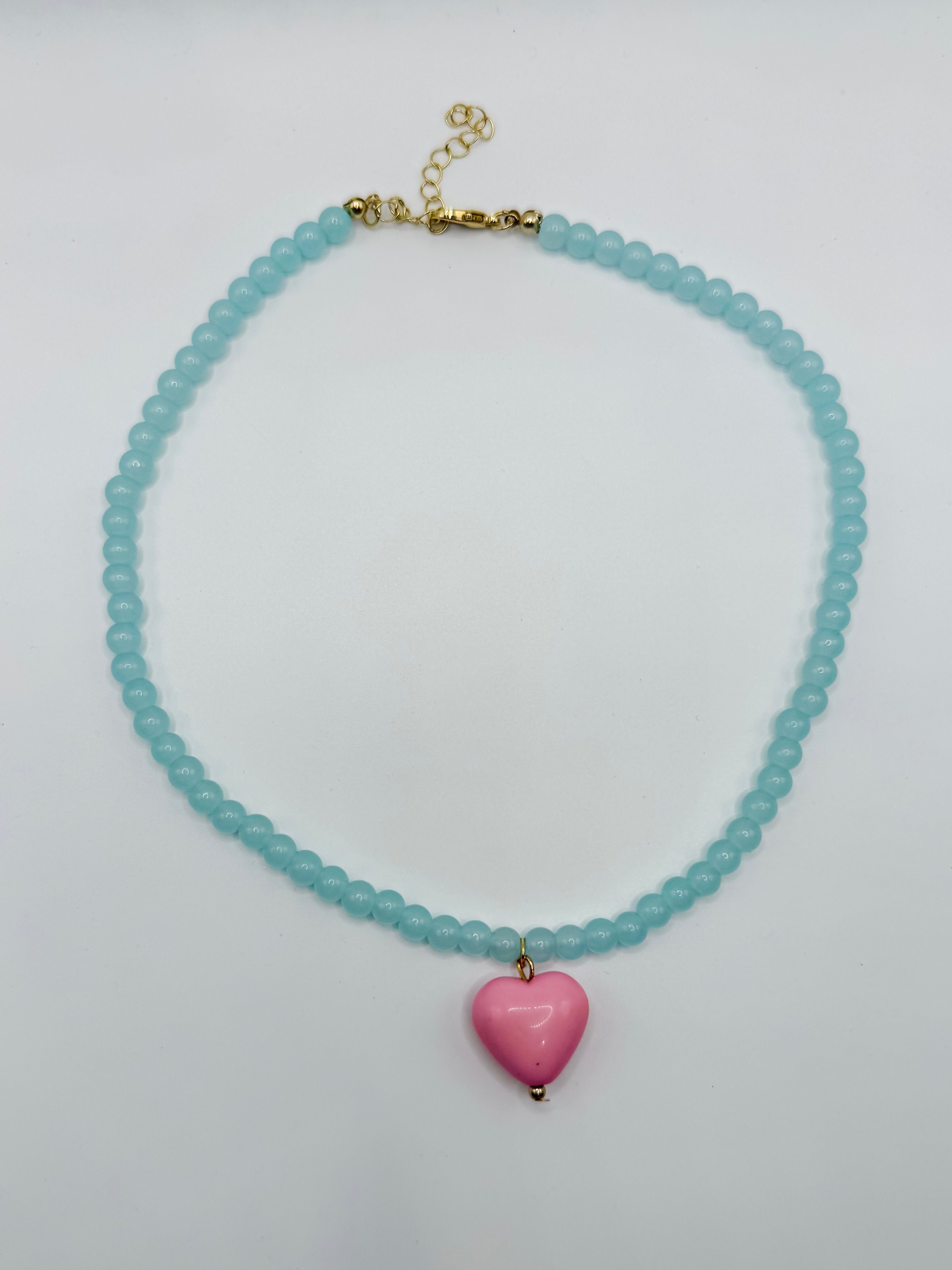 Journee Heart Beaded Necklace-Mint/Pink