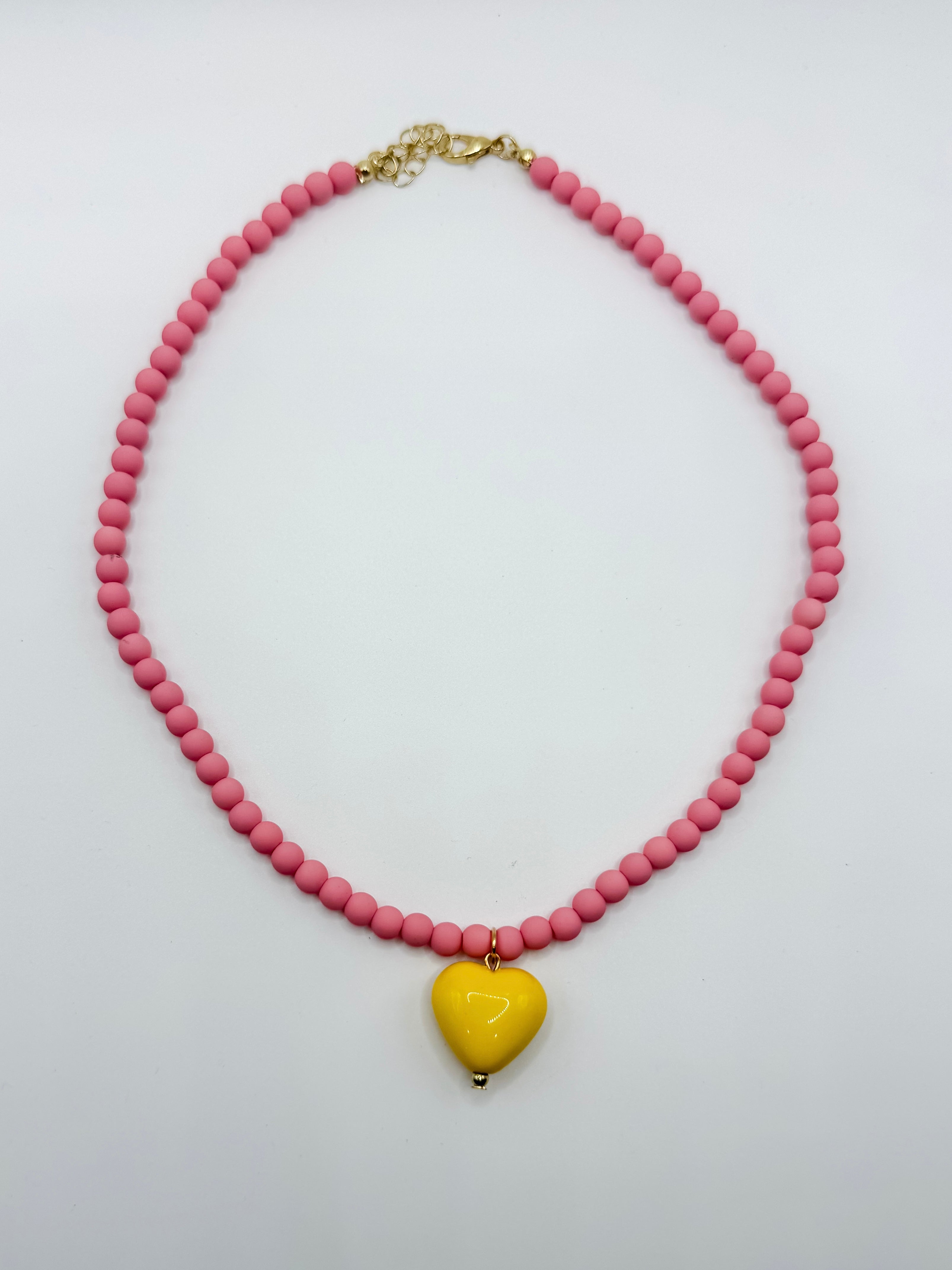 Journee Heart Beaded Necklace-Pink/Yellow