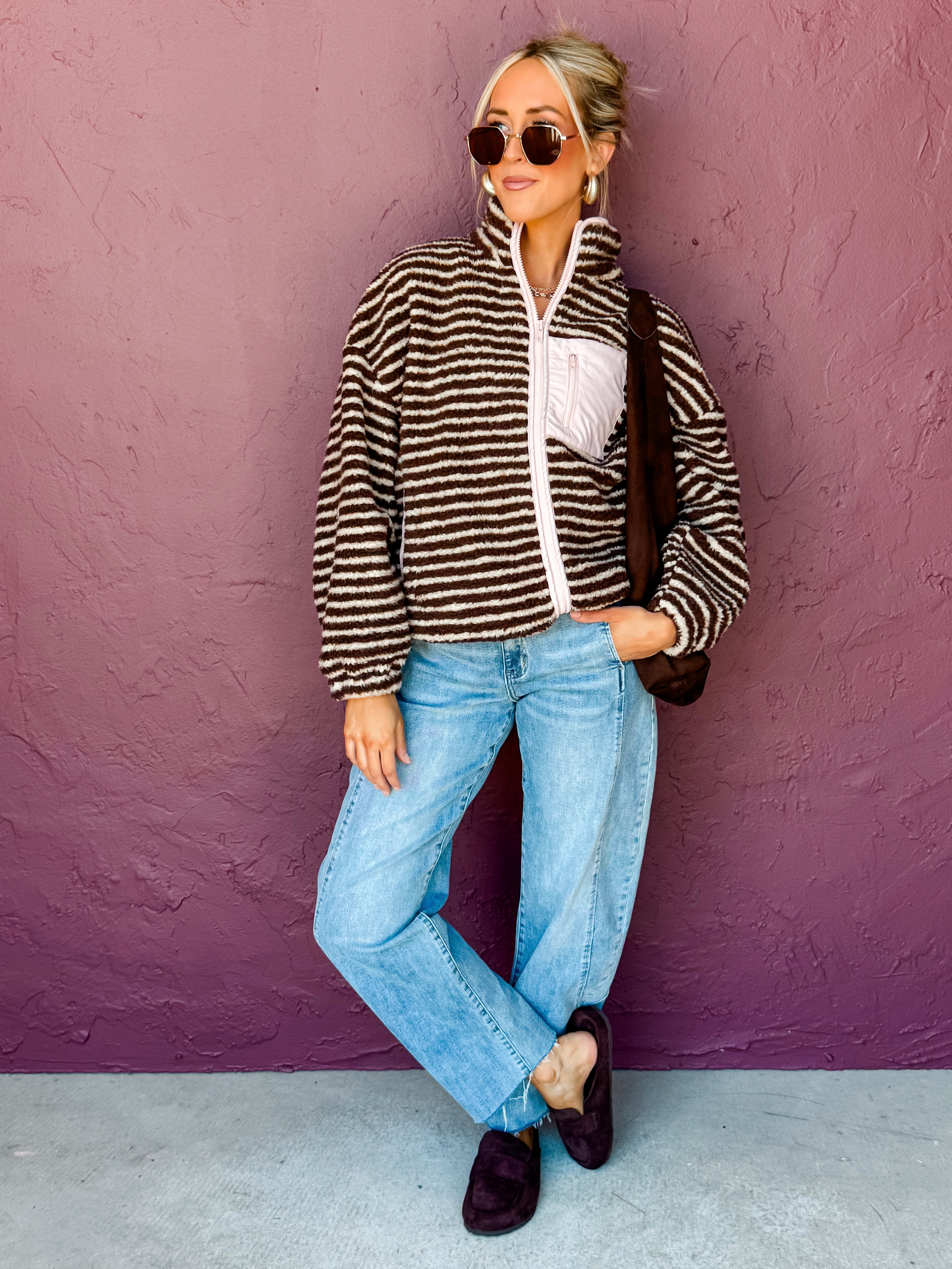 Jules Striped Oversized Fleece Jacket