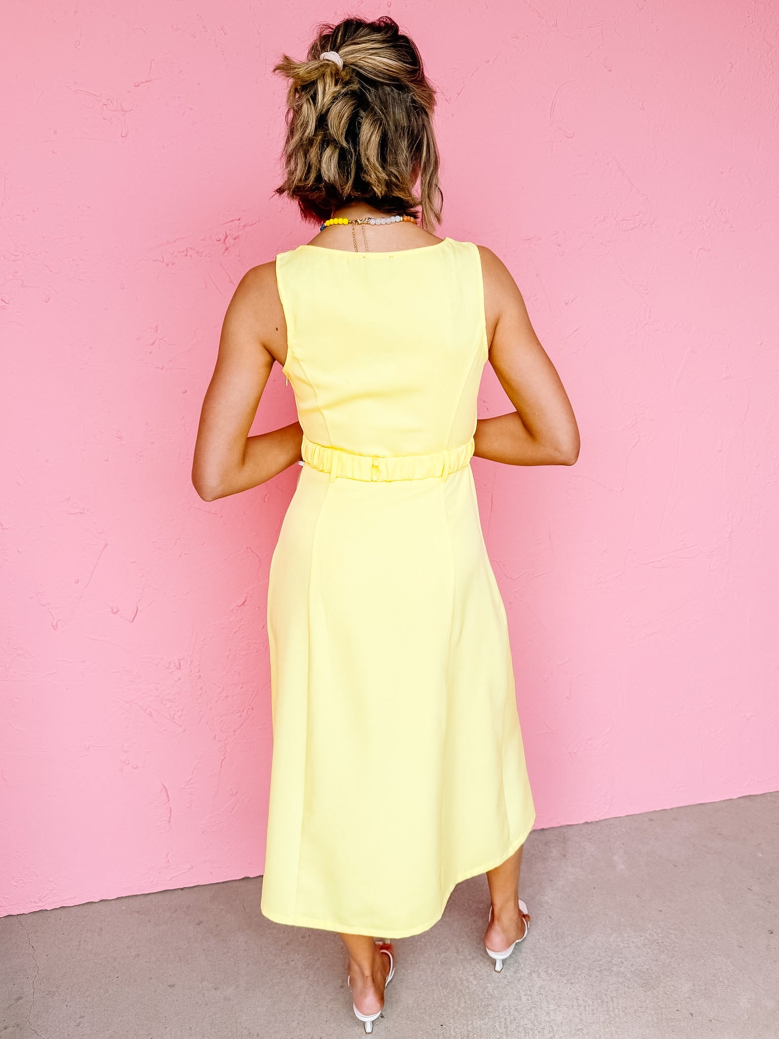 Juliann Sleeveless Belted Midi Dress-Yellow